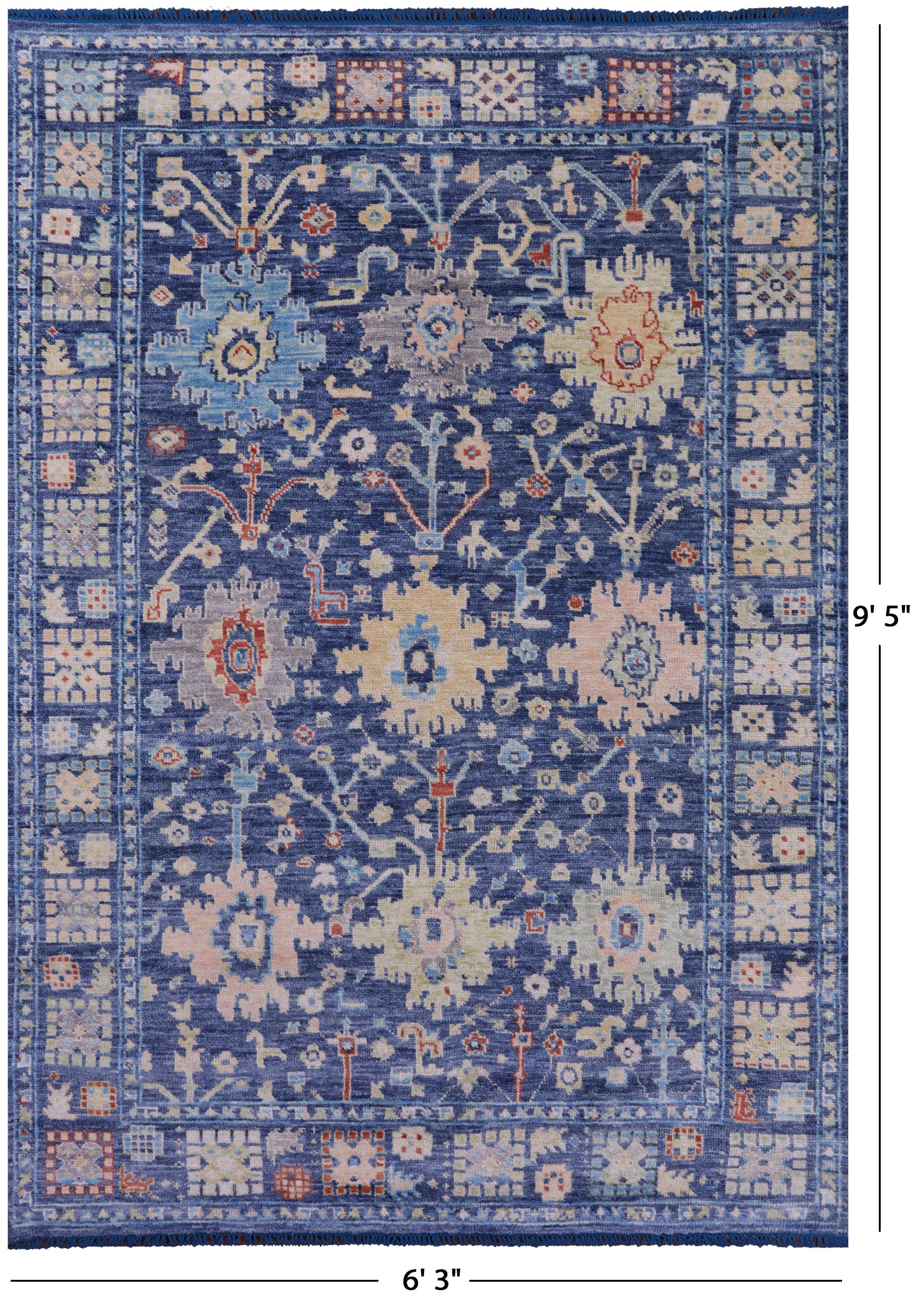 Blue Turkish Oushak Hand Knotted Wool Rug - 6' 3" X 9' 5" - Golden Nile