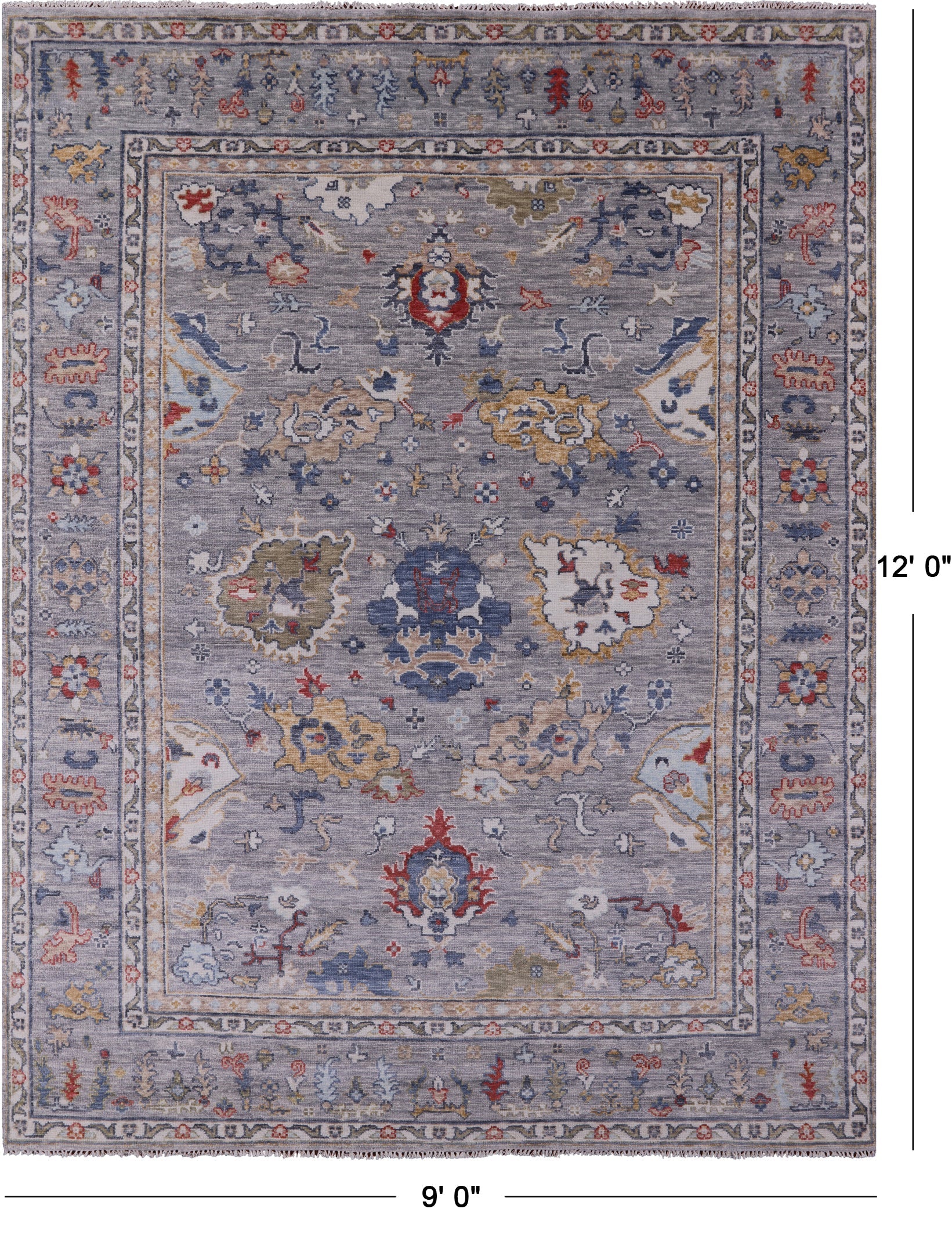 Grey Turkish Oushak Hand Knotted Wool Rug - 9' 0" X 12' 0" - Golden Nile