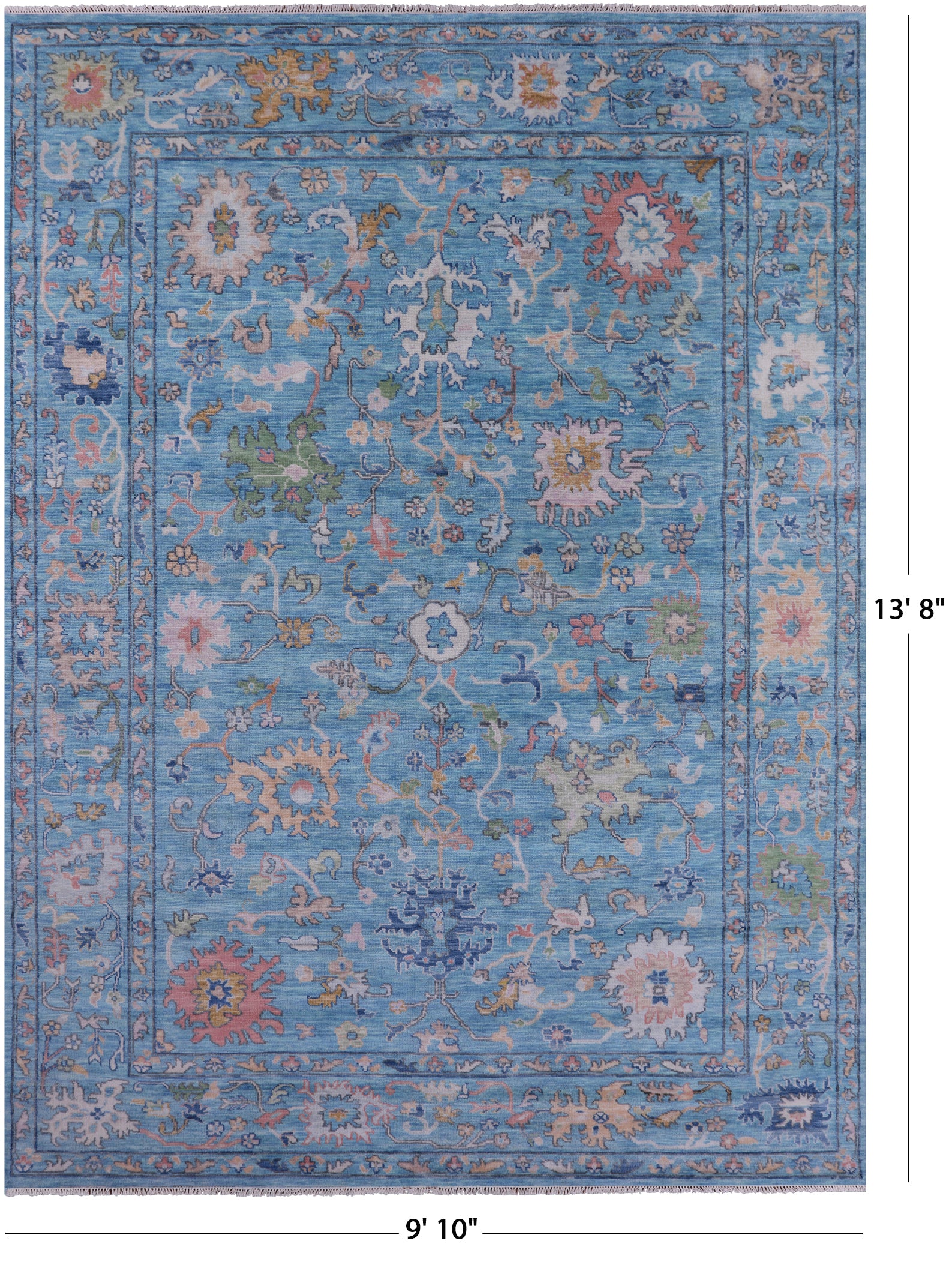 Blue Turkish Oushak Hand Knotted Wool Rug - 9' 10" X 13' 8" - Golden Nile