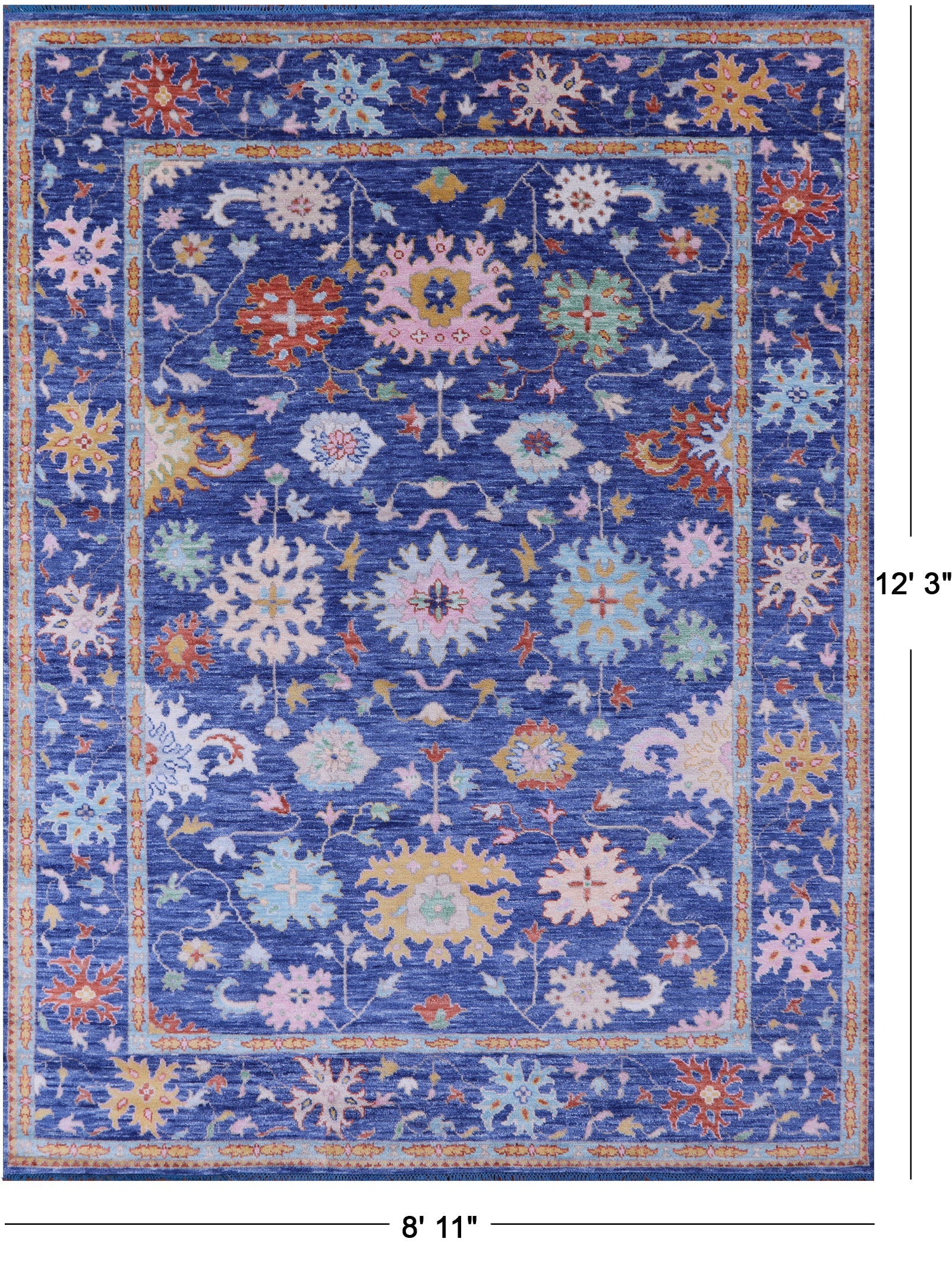 Blue Turkish Oushak Hand Knotted Wool Rug - 8' 11" X 12' 3" - Golden Nile