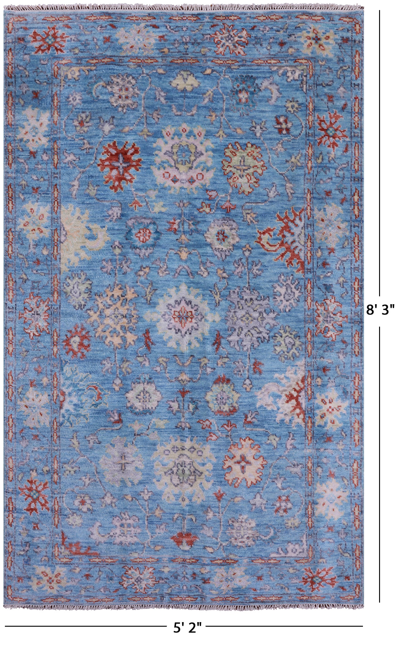 Blue Turkish Oushak Hand Knotted Wool Rug - 5' 2" X 8' 3" - Golden Nile