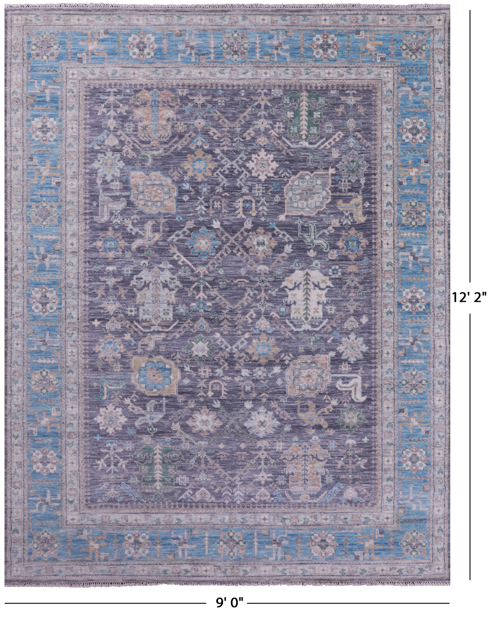 Grey Turkish Oushak Hand Knotted Wool Rug - 9' 0" X 12' 2" - Golden Nile