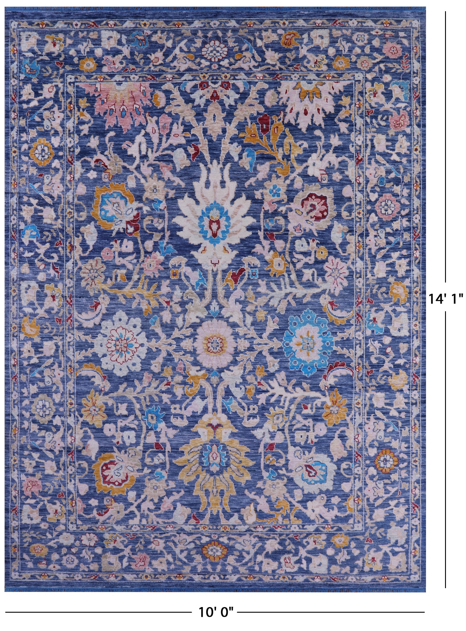 Blue Turkish Oushak Hand Knotted Wool Rug - 10' 0" X 14' 1" - Golden Nile