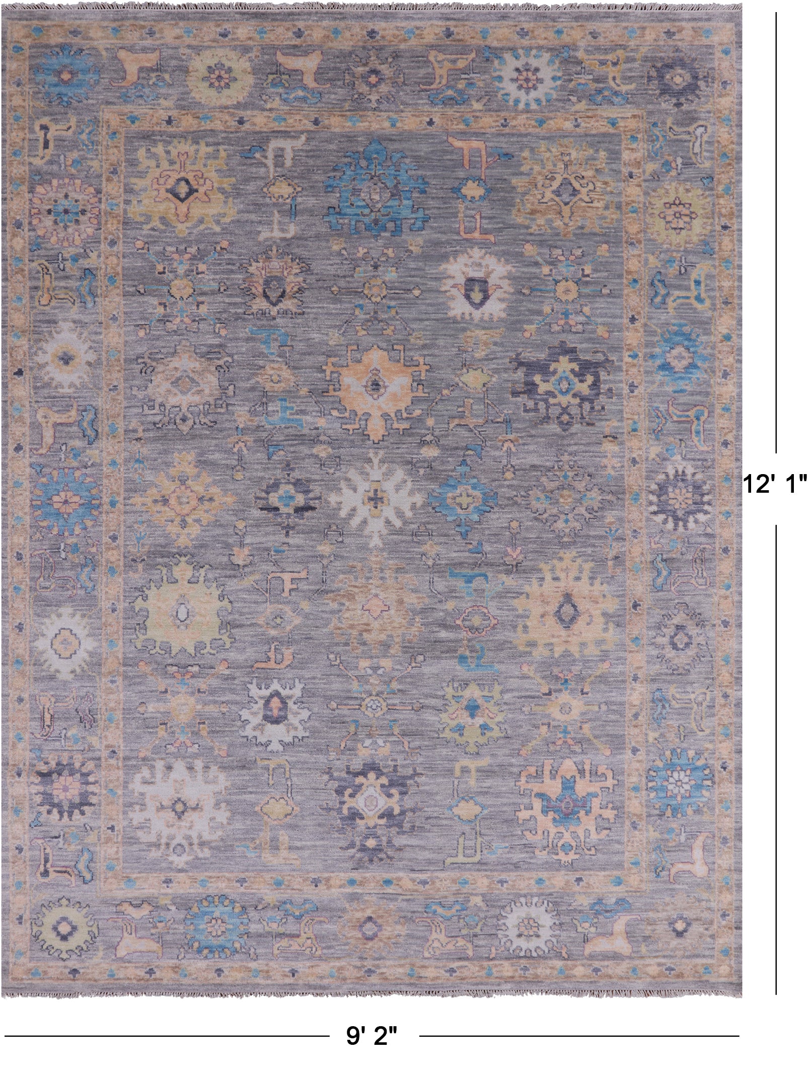 Grey Turkish Oushak Hand Knotted Wool Rug - 9' 2" X 12' 1" - Golden Nile
