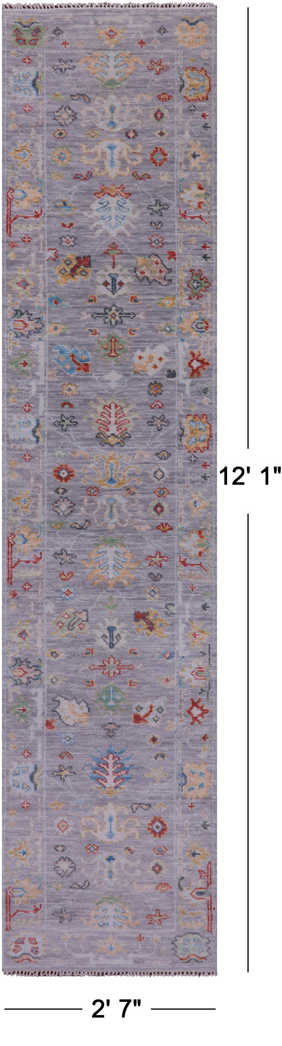 Grey Turkish Oushak Handmade Wool Runner Rug - 2' 7" X 12' 1" - Golden Nile