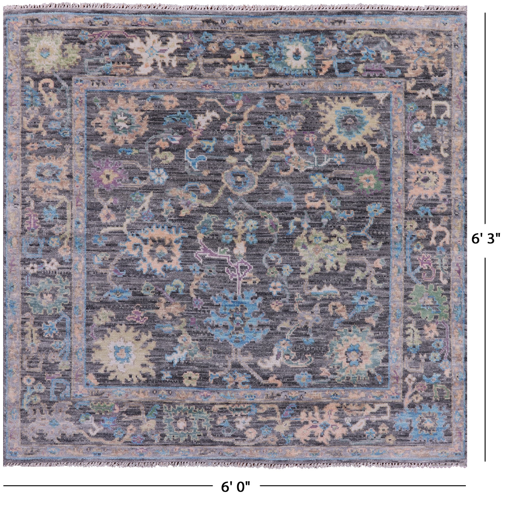 Grey Square Turkish Oushak Hand Knotted Wool Rug - 6' 0" X 6' 3" - Golden Nile