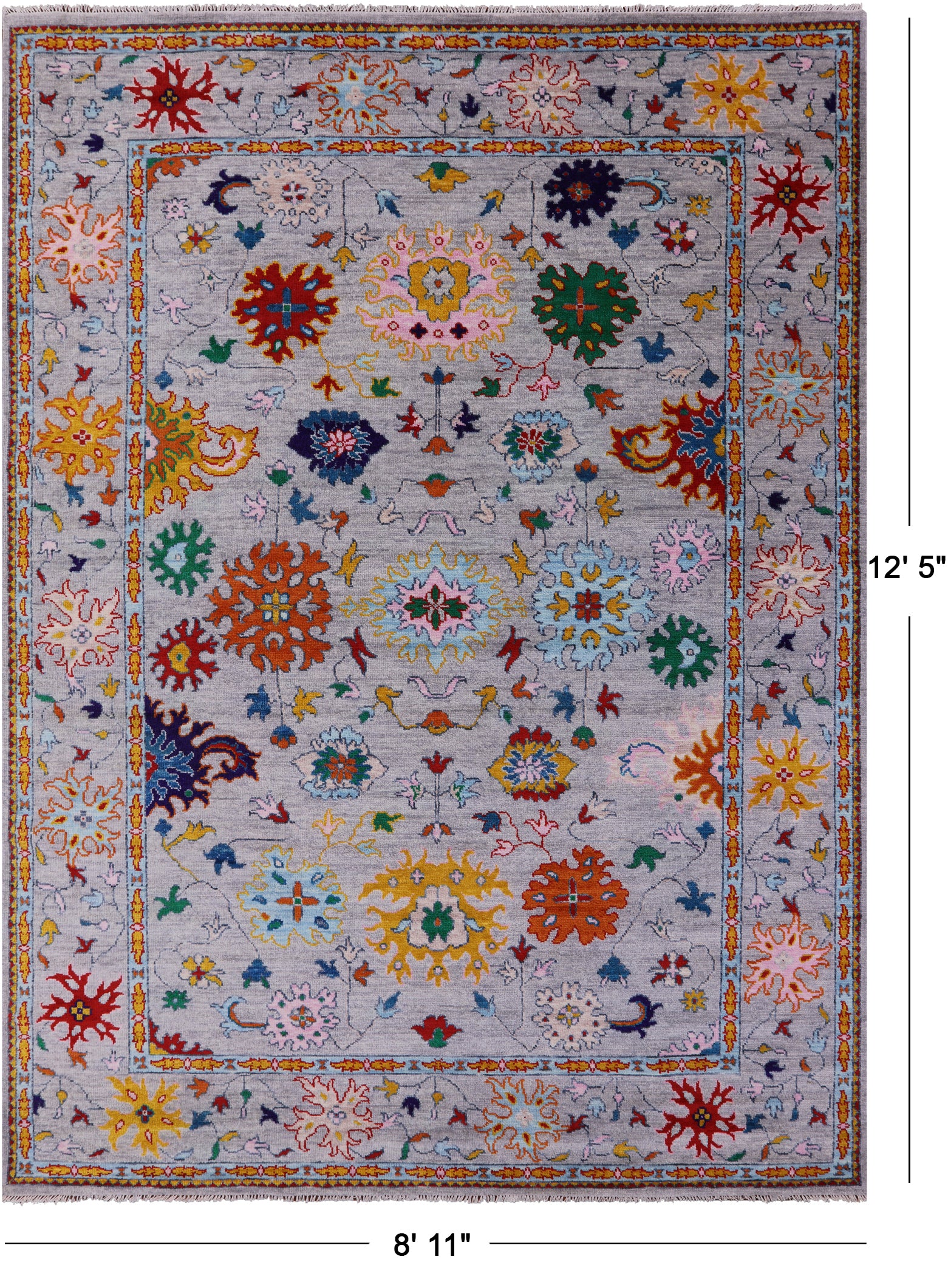 Grey Turkish Oushak Hand Knotted Wool Rug - 8' 11" X 12' 5" - Golden Nile