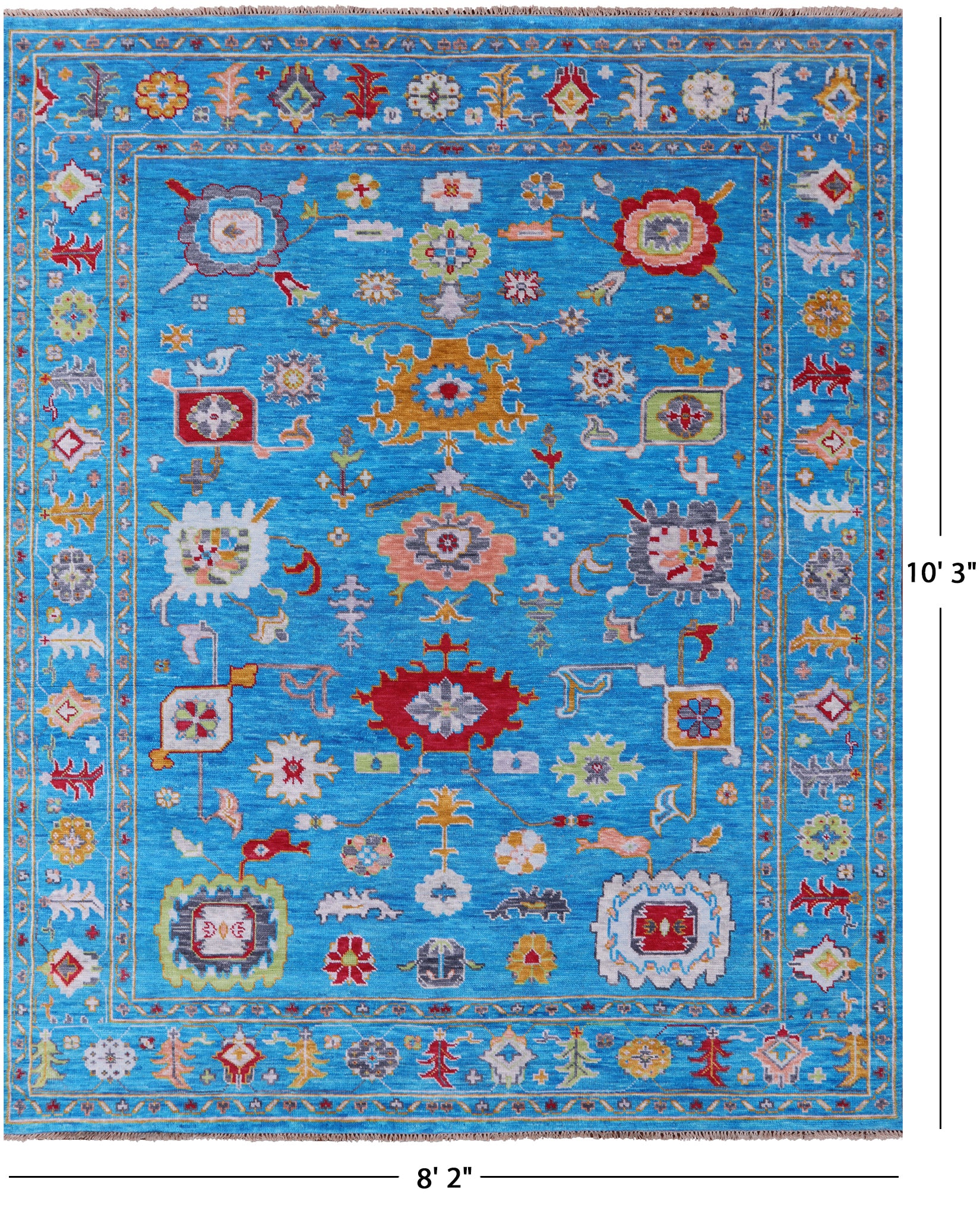 Blue Turkish Oushak Hand Knotted Wool Rug - 8' 2" X 10' 3" - Golden Nile