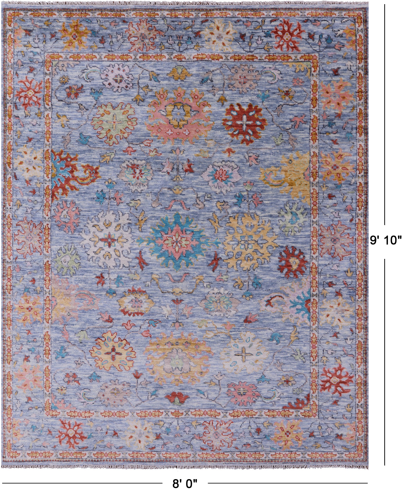Blue Turkish Oushak Hand Knotted Wool Rug - 8' 0" X 9' 10" - Golden Nile