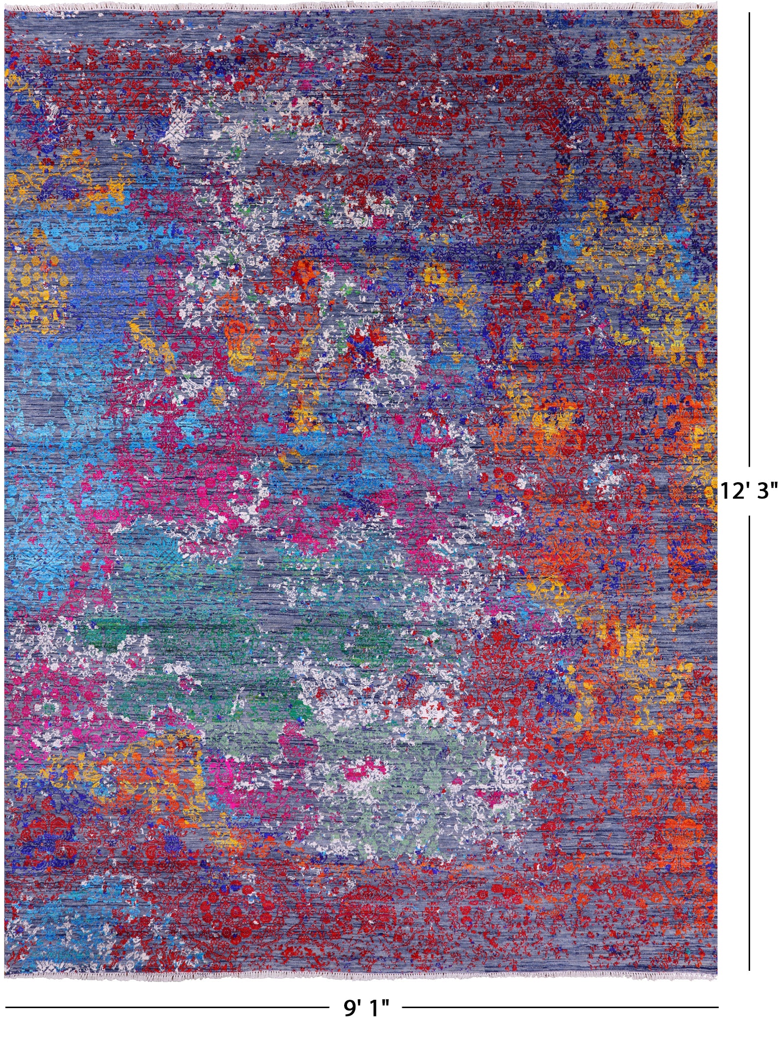 Abstract Modern Hand Knotted Wool & Silk Rug - 9' 1" X 12' 3" - Golden Nile