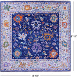 Blue Square Turkish Oushak Hand Knotted Wool Rug - 8' 10" X 8' 11" - Golden Nile