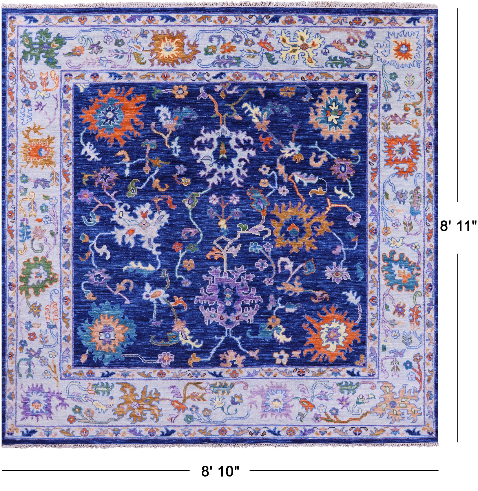 Blue Square Turkish Oushak Hand Knotted Wool Rug - 8' 10" X 8' 11" - Golden Nile