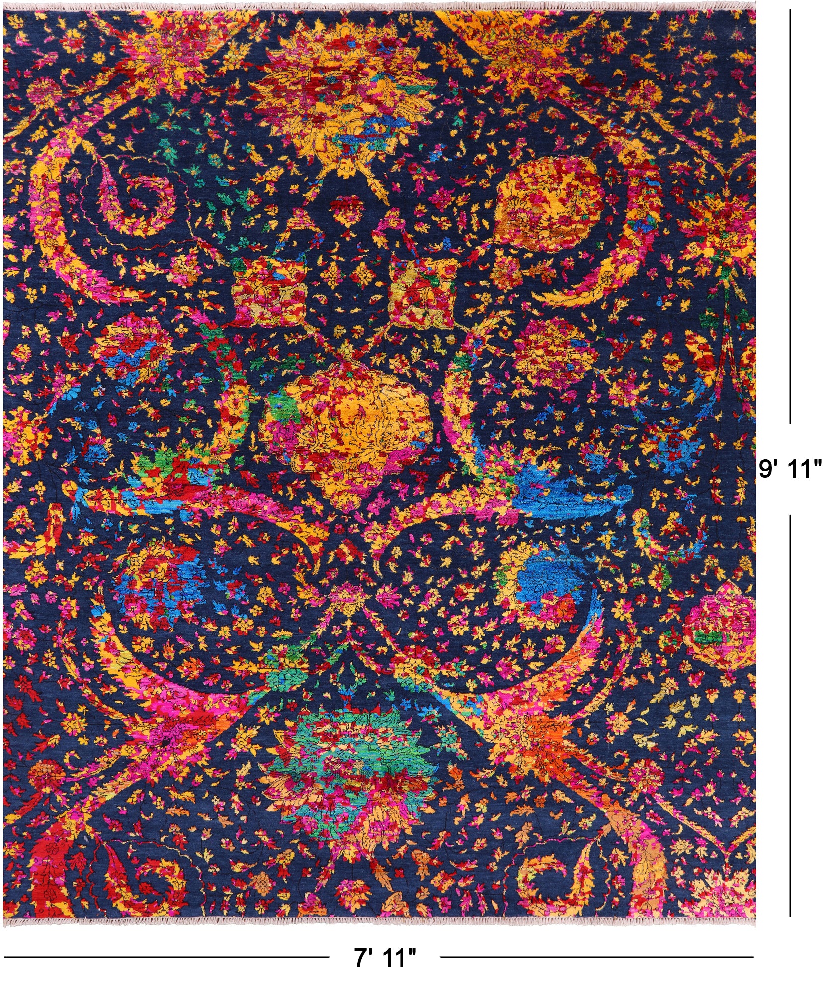 Blue Persian Sickle Leaf Hand Knotted Wool & Silk Rug - 7' 11" X 9' 11" - Golden Nile