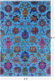 Blue Persian Hand Knotted Wool & Silk Rug - 6' 2" X 9' 1" - Golden Nile