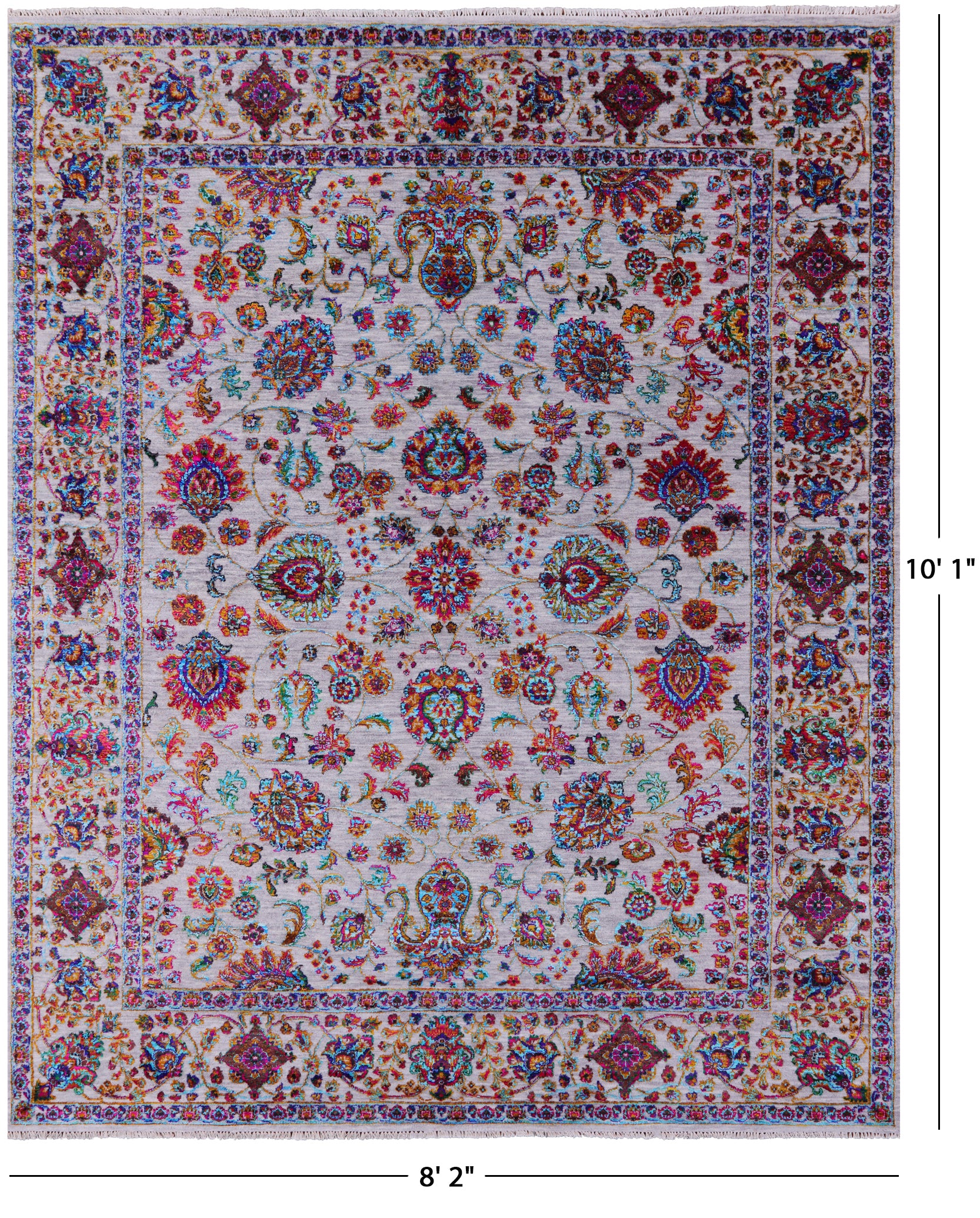 Grey Persian Hand Knotted Wool & Silk Rug - 8' 2" X 10' 1" - Golden Nile