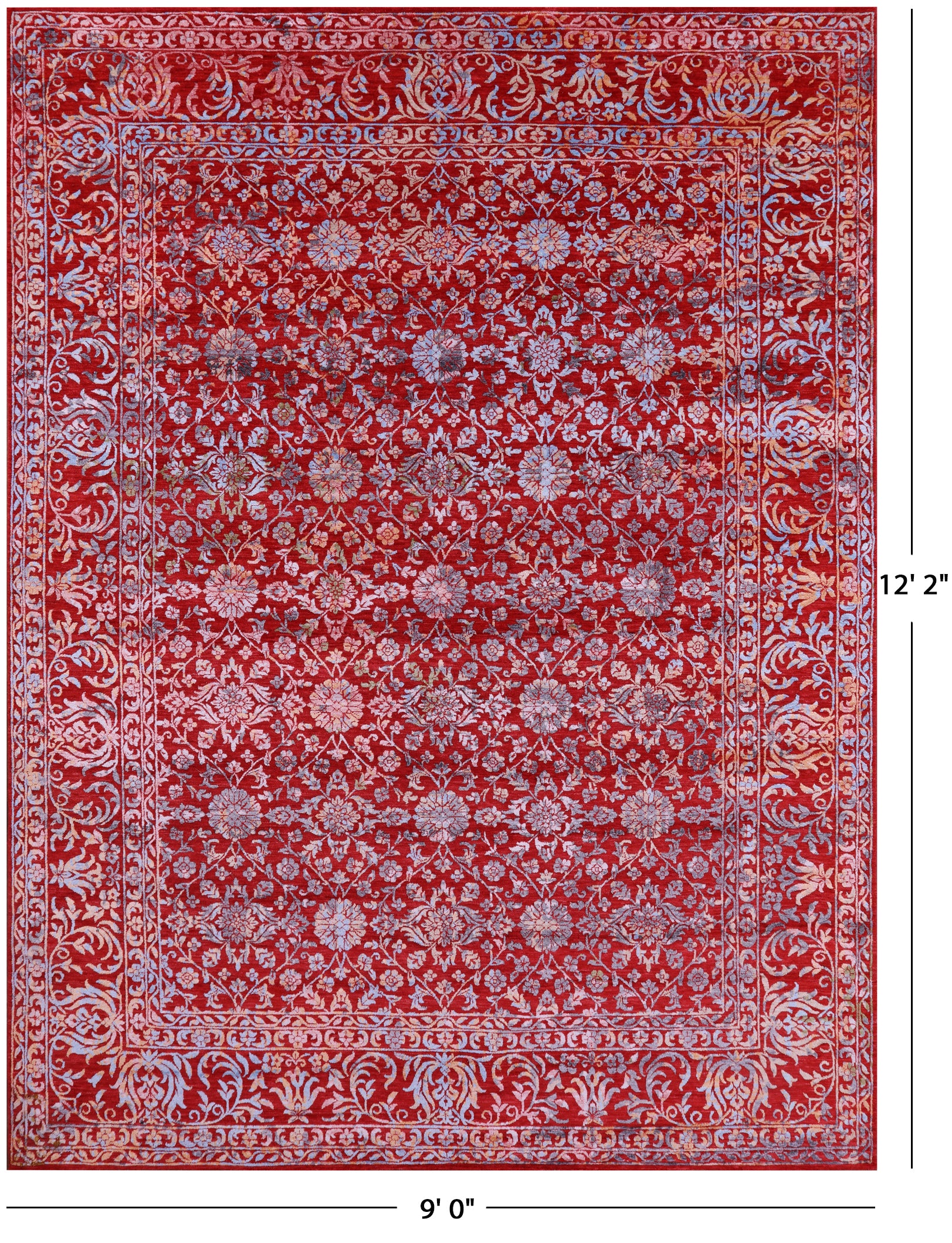Red Persian Hand Knotted Wool & Silk Rug - 9' 0" X 12' 2" - Golden Nile