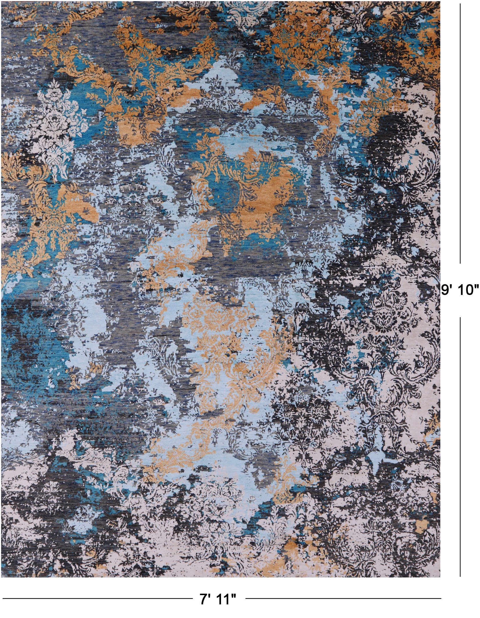 Abstract Contemporary Hand Knotted Wool & Silk Rug - 7' 11" X 9' 10" - Golden Nile