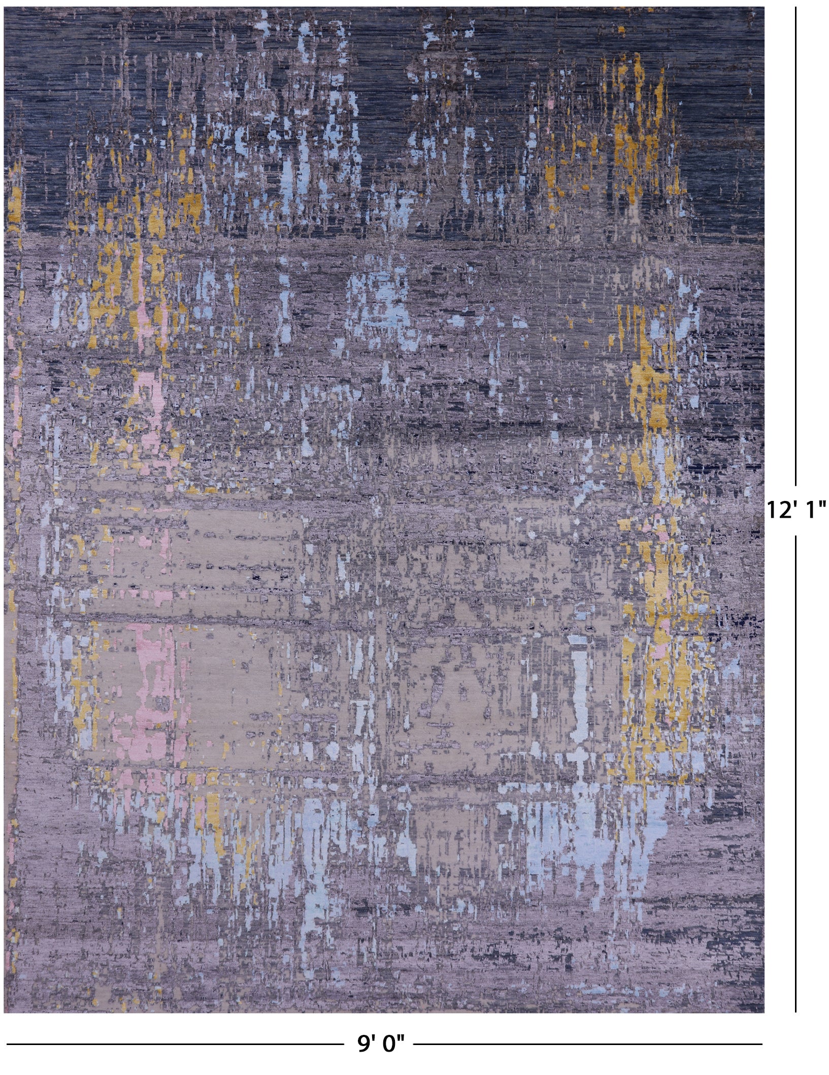 Abstract Modern Hand Knotted Wool & Silk Rug - 9' 0" X 12' 1" - Golden Nile