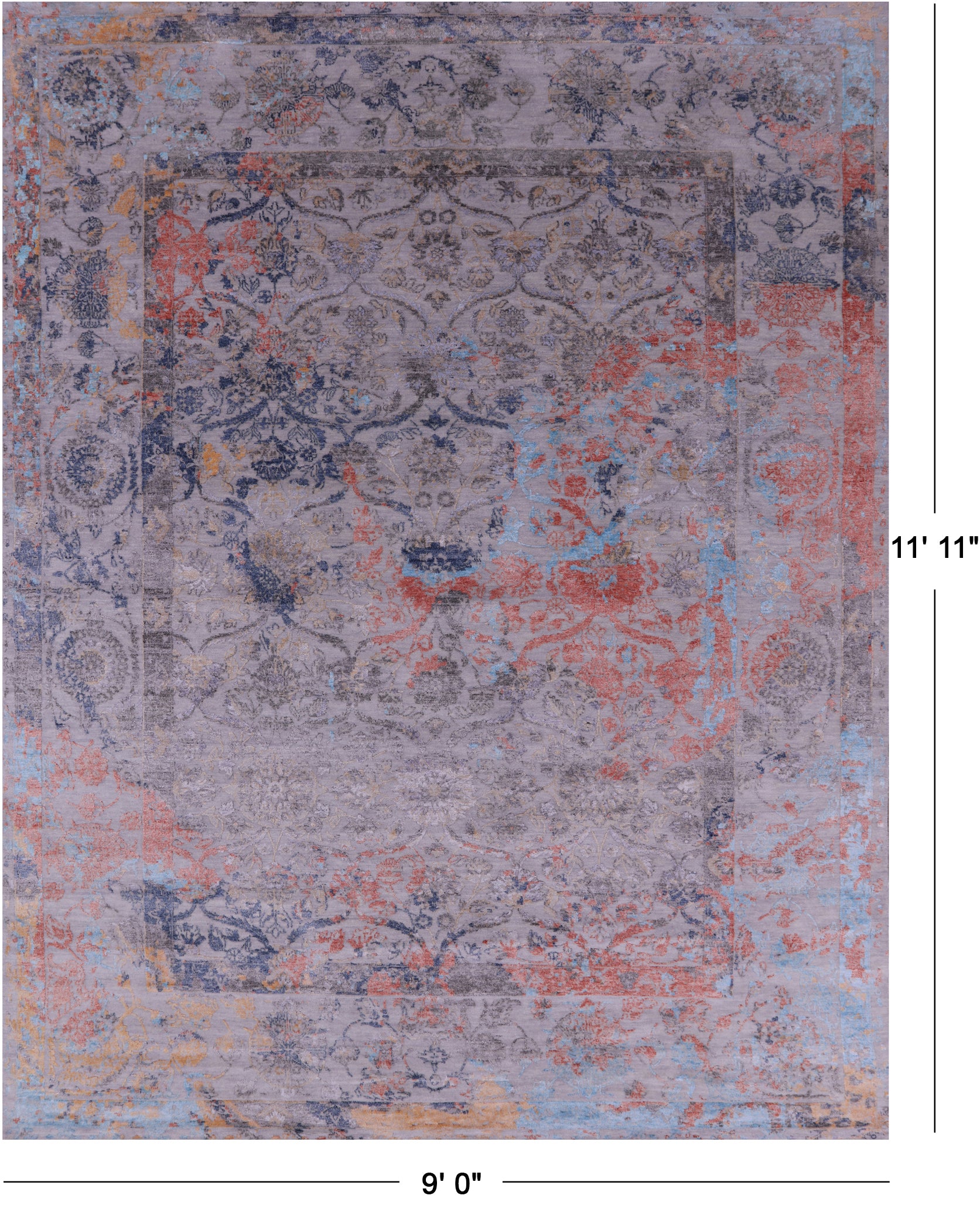 Contemporary Hand Knotted Wool & Silk Rug - 9' 0" X 11' 11" - Golden Nile