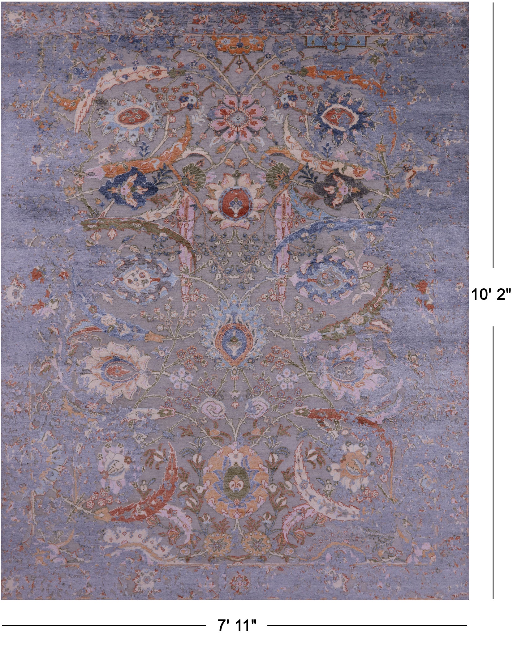 Persian Sickle Leaf Hand Knotted Wool & Silk Rug - 7' 11" X 10' 2" - Golden Nile