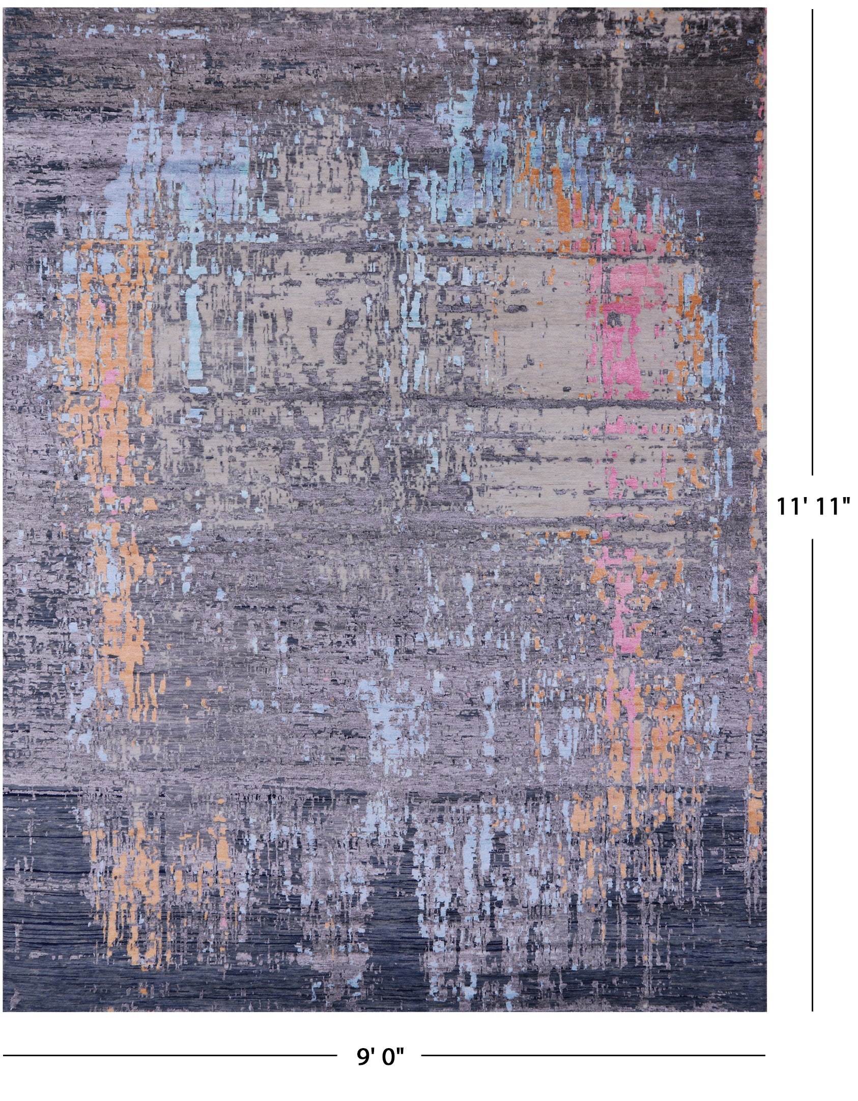 Abstract Modern Hand Knotted Wool & Silk Rug - 9' 0" X 11' 11" - Golden Nile