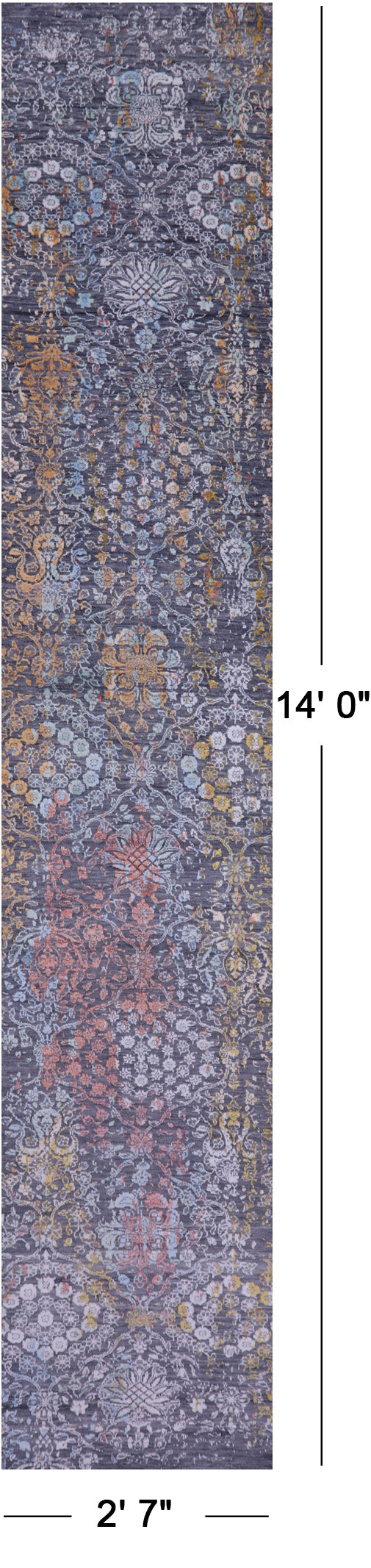 Modern Hand Knotted Wool & Silk Runner Rug - 2' 7" X 14' 0" - Golden Nile