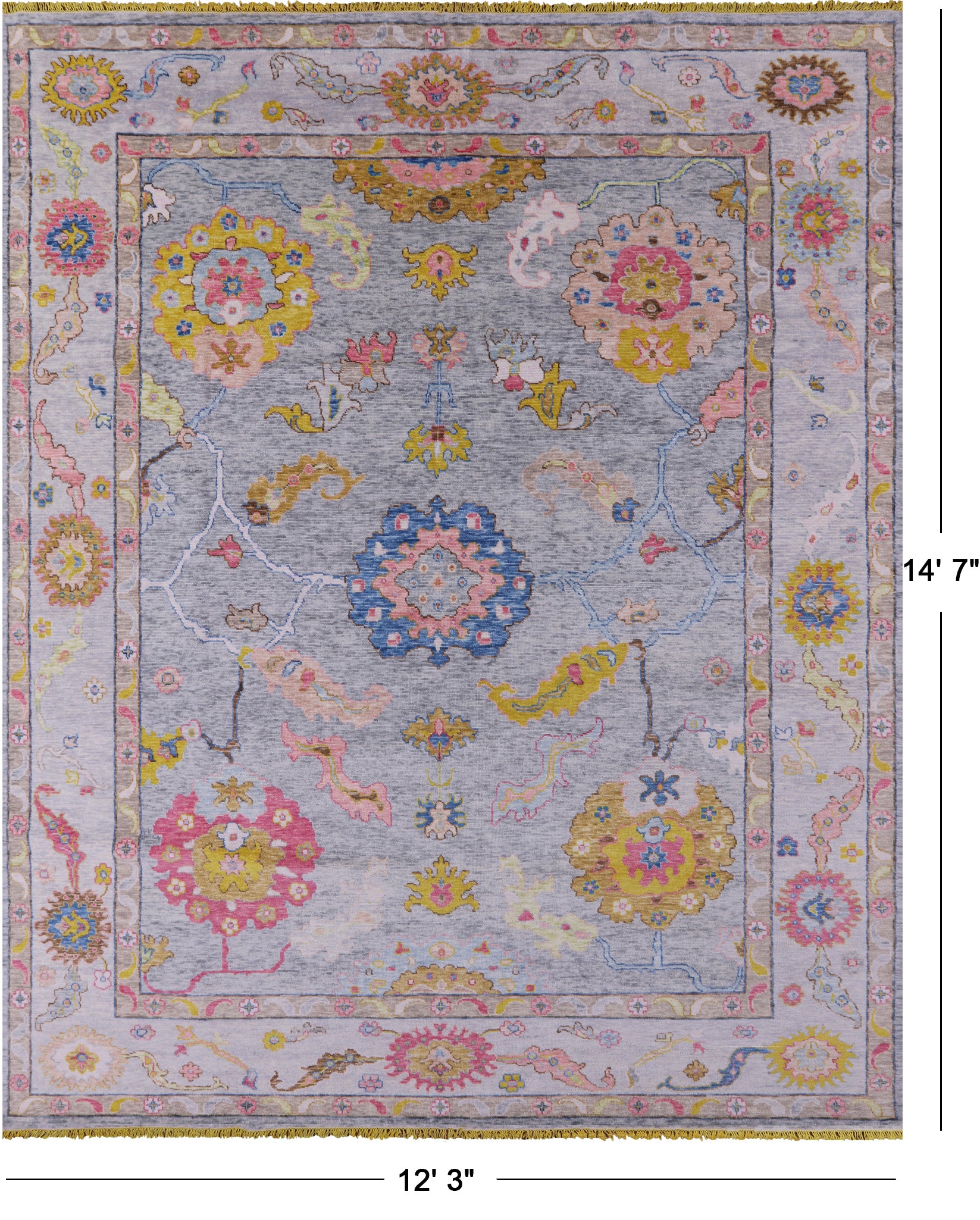 Grey Turkish Oushak Hand Knotted Wool Rug - 12' 3" X 14' 7" - Golden Nile