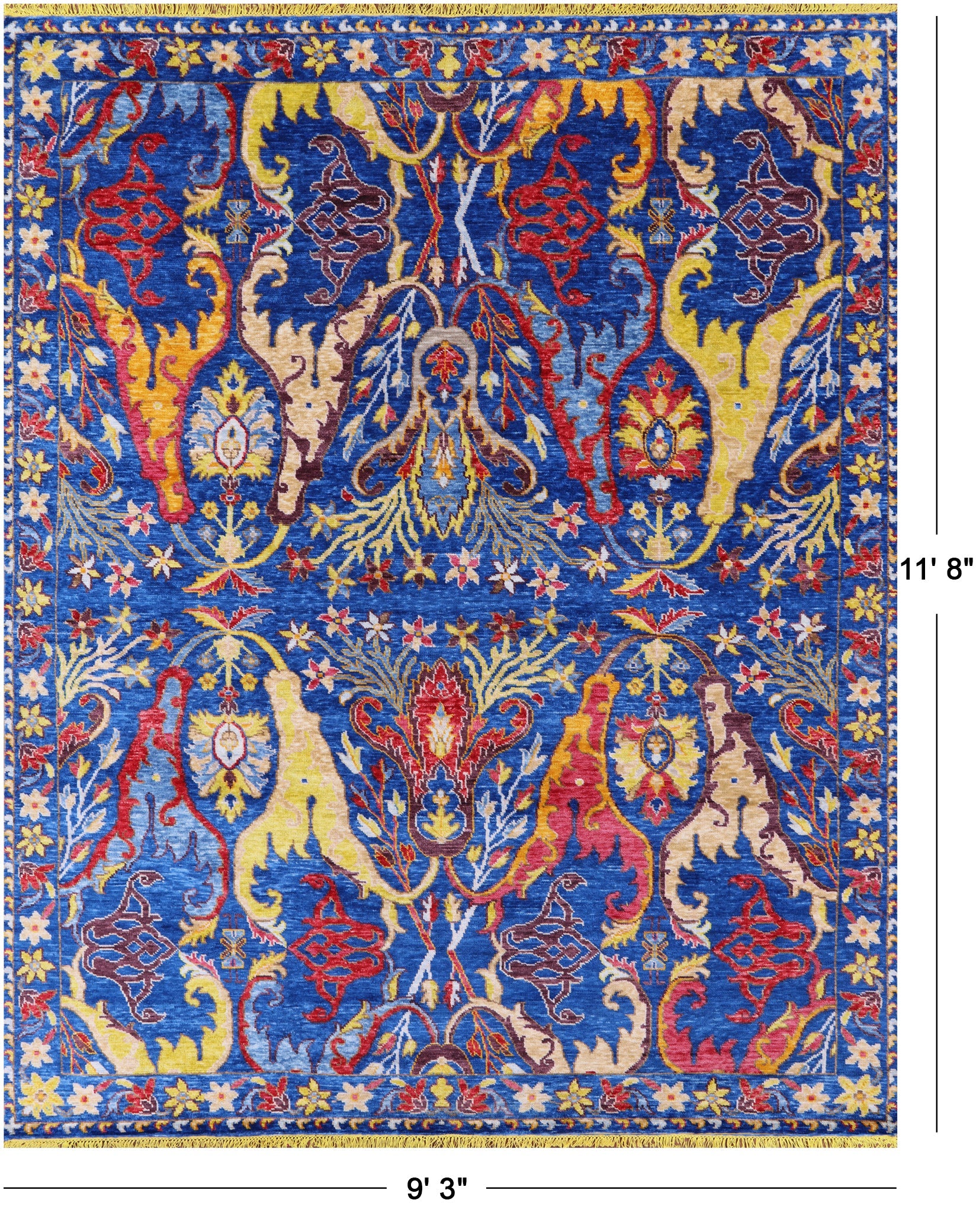 Blue Turkish Oushak Hand Knotted Wool Rug - 9' 3" X 11' 8" - Golden Nile