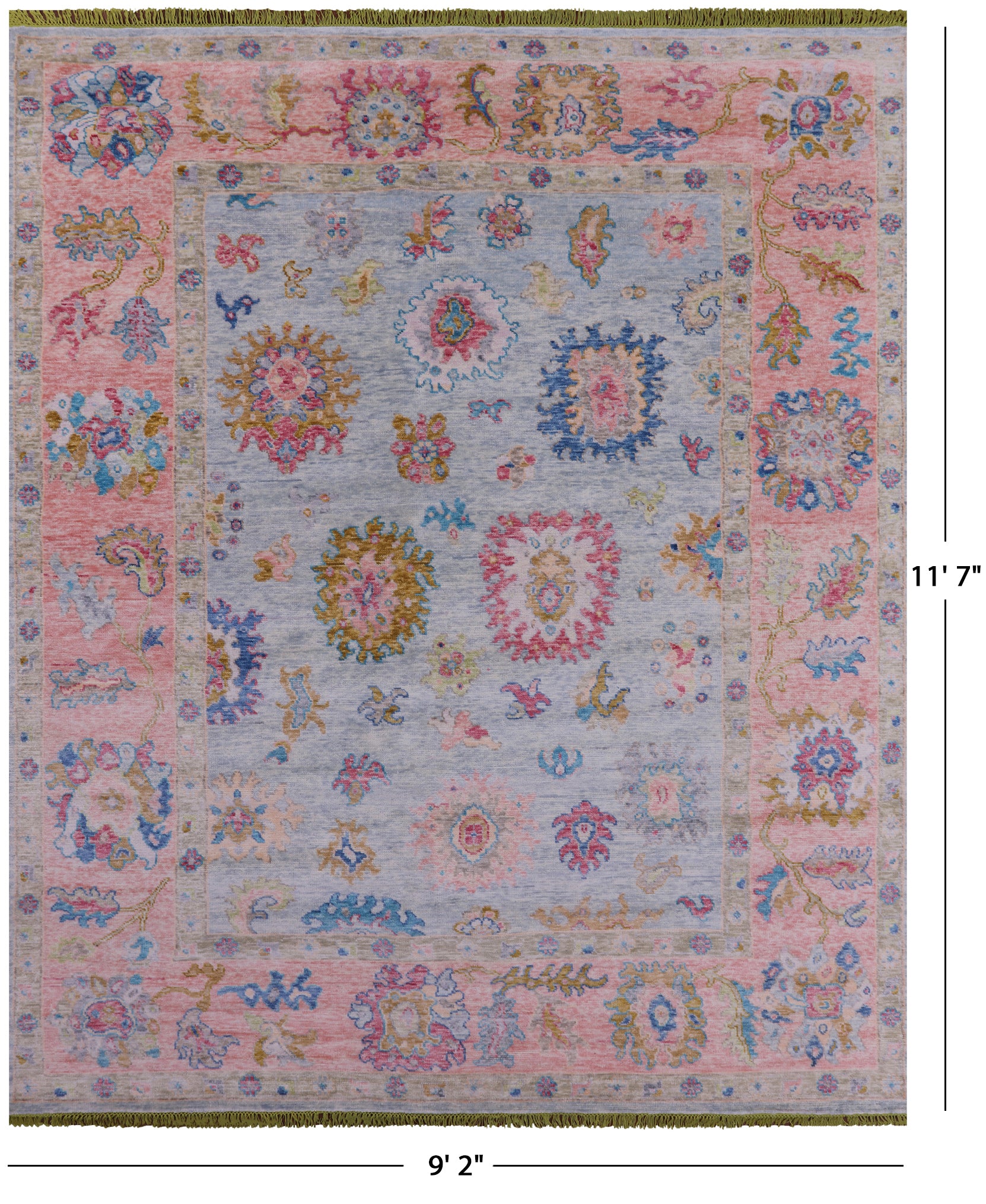 Blue Turkish Oushak Hand Knotted Wool Rug - 9' 2" X 11' 7" - Golden Nile