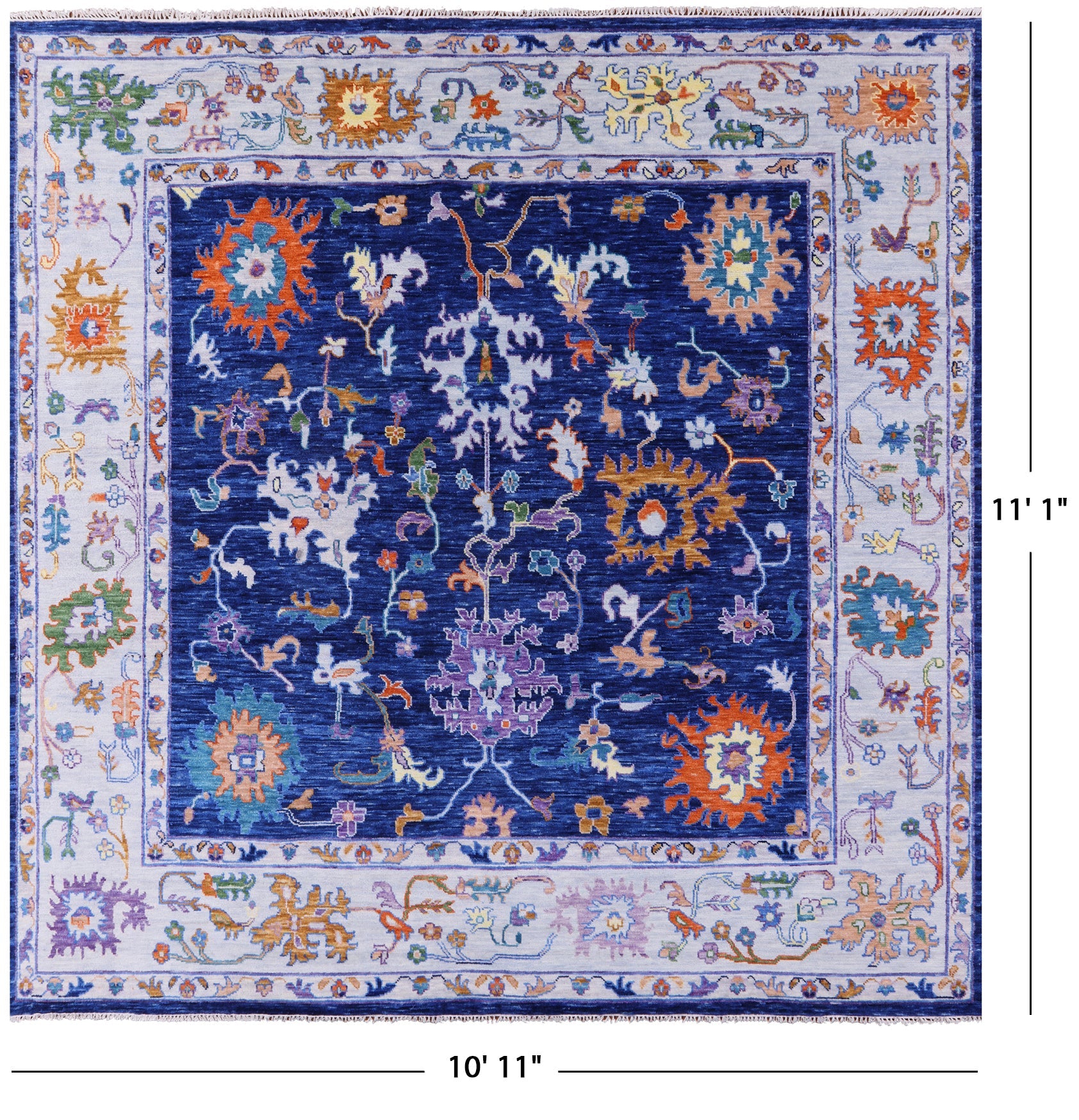 Blue Square Turkish Oushak Hand Knotted Wool Rug - 10' 11" X 11' 1" - Golden Nile