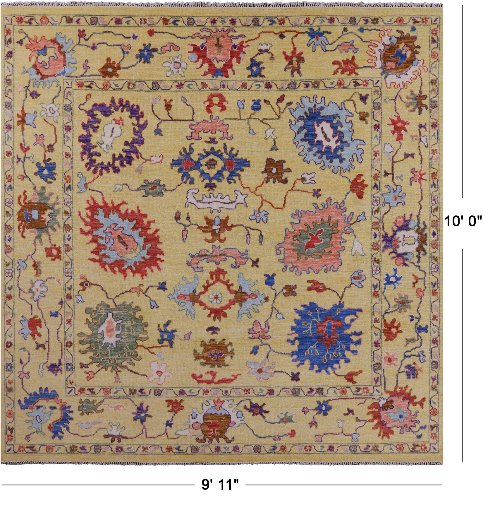 Gold Square Turkish Oushak Hand Knotted Wool Rug - 9' 11" X 10' 0" - Golden Nile