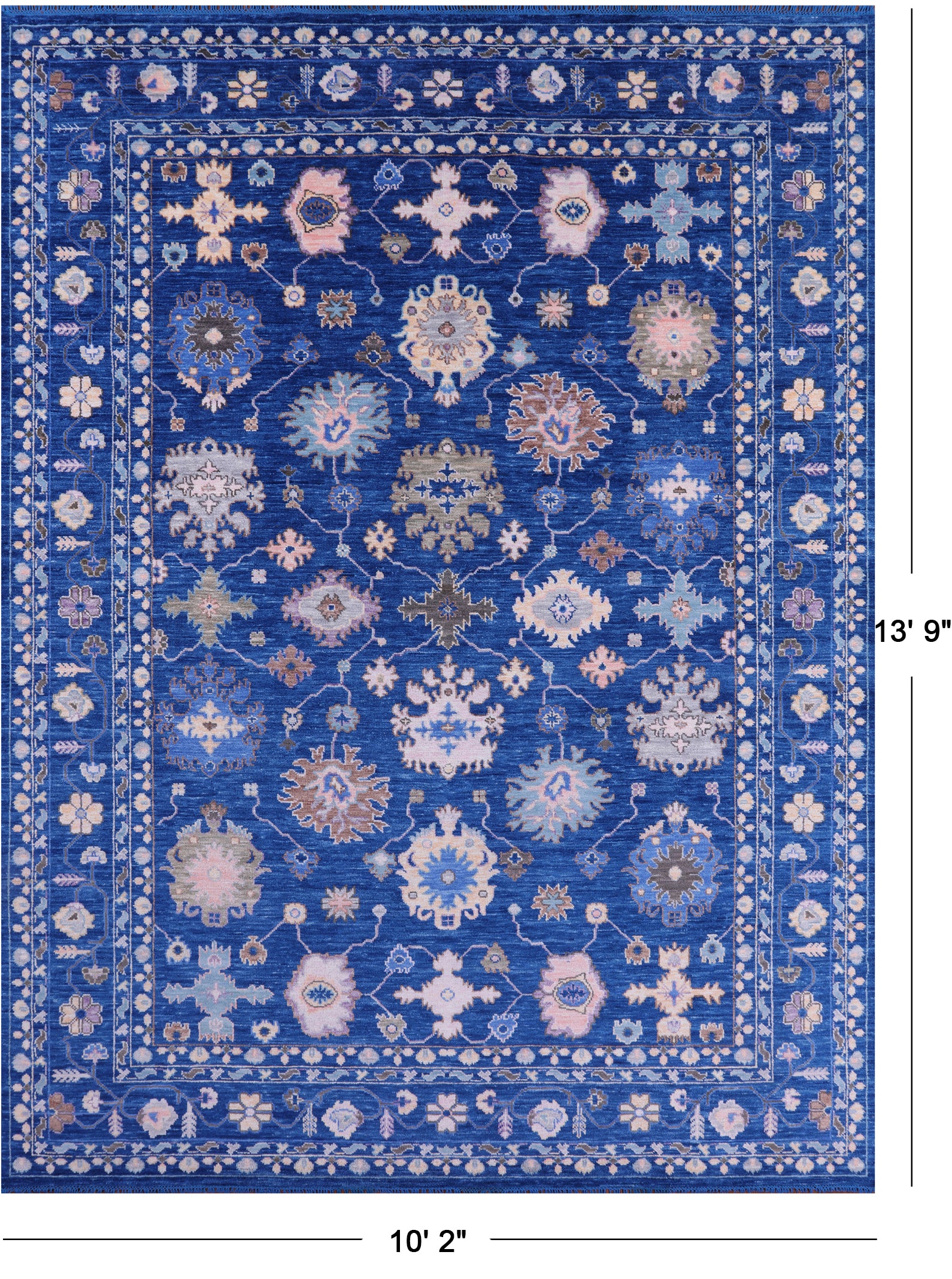 Blue Turkish Oushak Handmade Wool Rug - 10' 2" X 13' 9" - Golden Nile