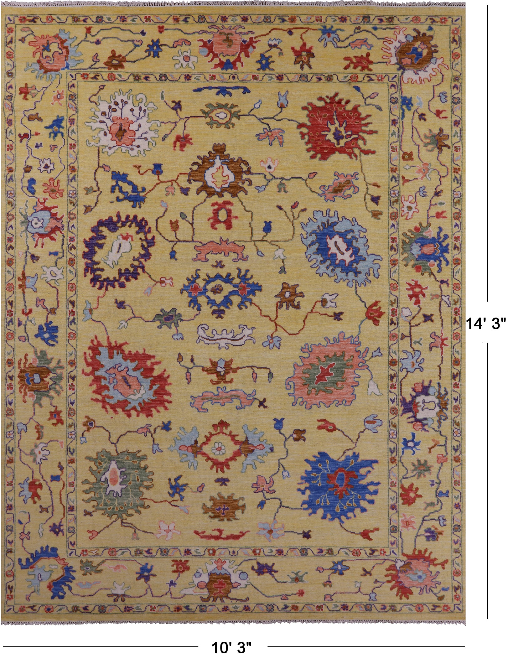 Gold Turkish Oushak Hand Knotted Wool Rug - 10' 3" X 14' 3" - Golden Nile