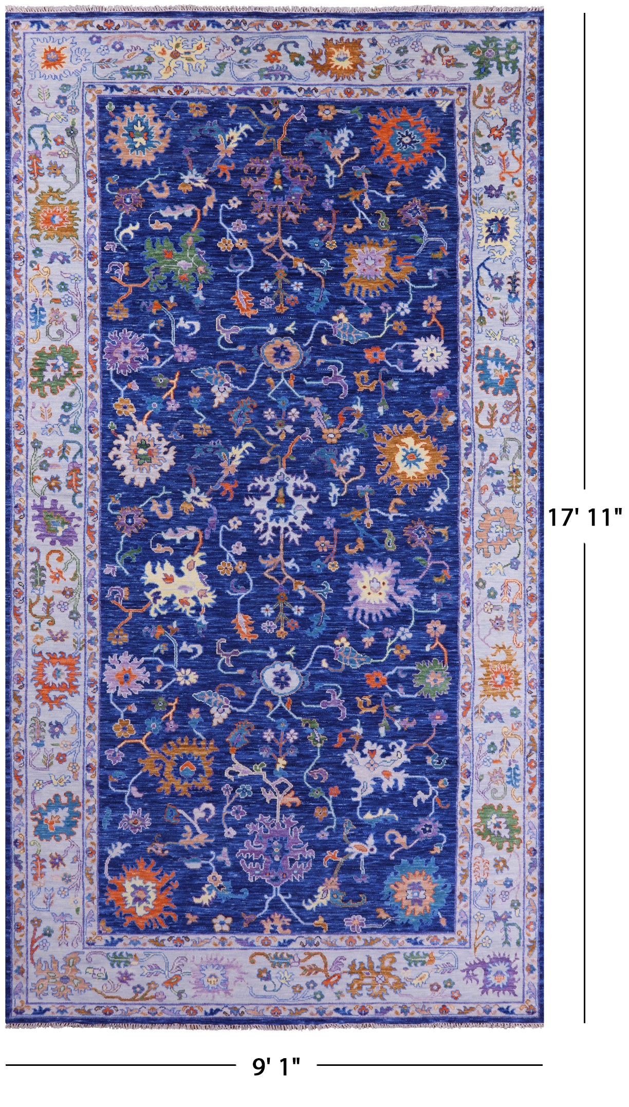 Blue Turkish Oushak Hand Knotted Wool Rug - 9' 1" X 17' 11" - Golden Nile