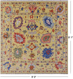 Gold Square Turkish Oushak Hand Knotted Wool Rug - 9' 0" X 9' 1" - Golden Nile