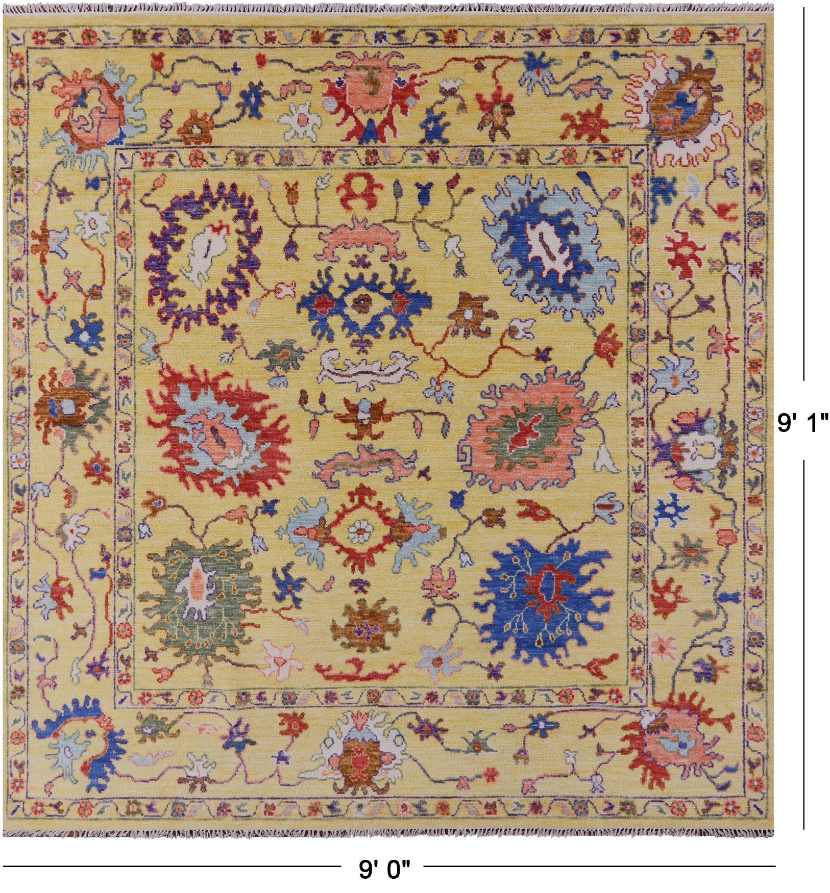 Gold Square Turkish Oushak Hand Knotted Wool Rug - 9' 0" X 9' 1" - Golden Nile