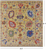 Gold Square Turkish Oushak Hand Knotted Wool Rug - 9' 0" X 9' 1" - Golden Nile
