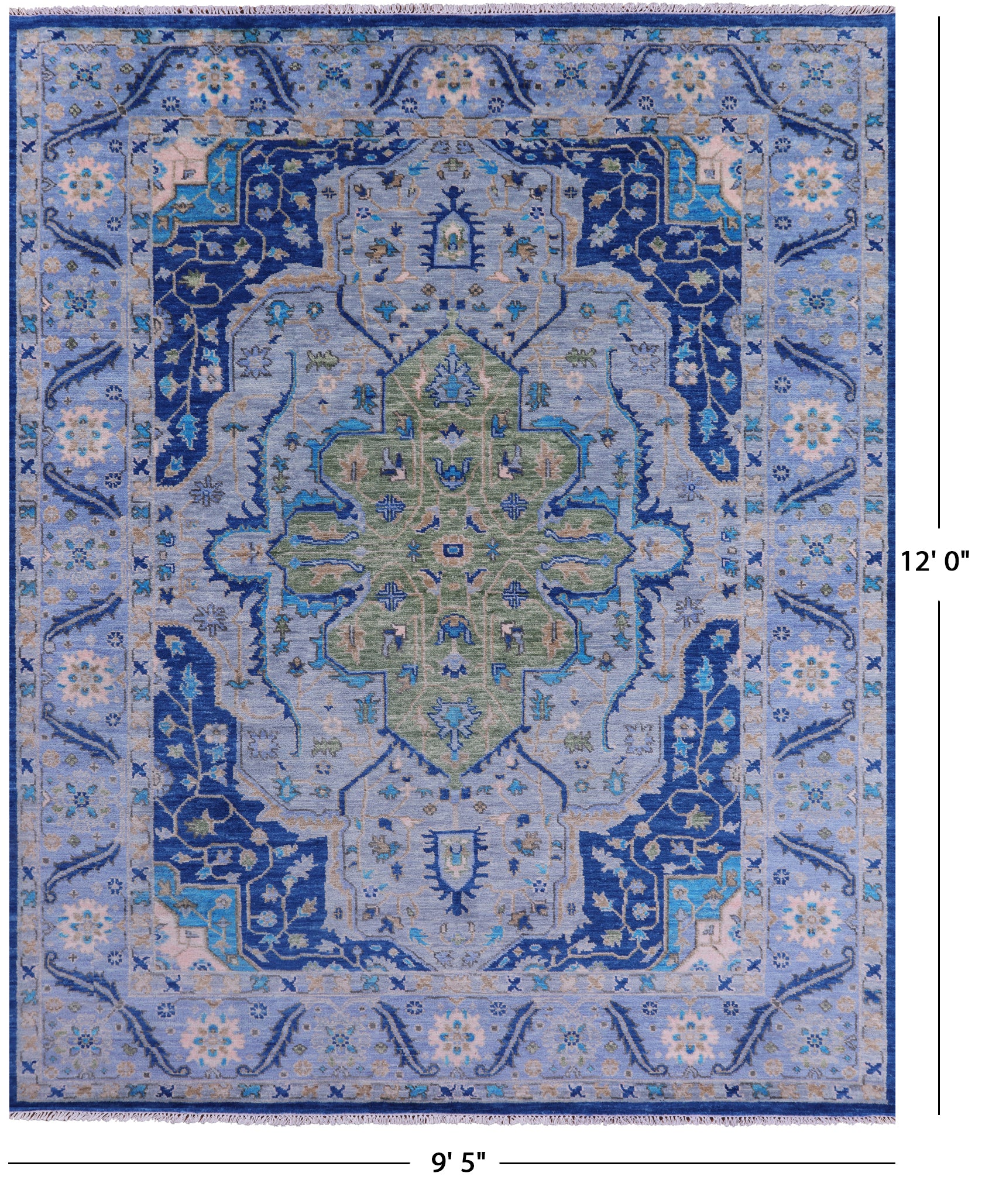 Blue Persian Fine Serapi Handmade Wool Rug - 9' 5" X 12' 0" - Golden Nile