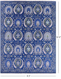 Blue William Morris Hand Knotted Wool Rug - 9' 2" X 12' 2" - Golden Nile