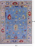 Blue Turkish Oushak Hand Knotted Wool Rug - 9' 0" X 12' 9" - Golden Nile