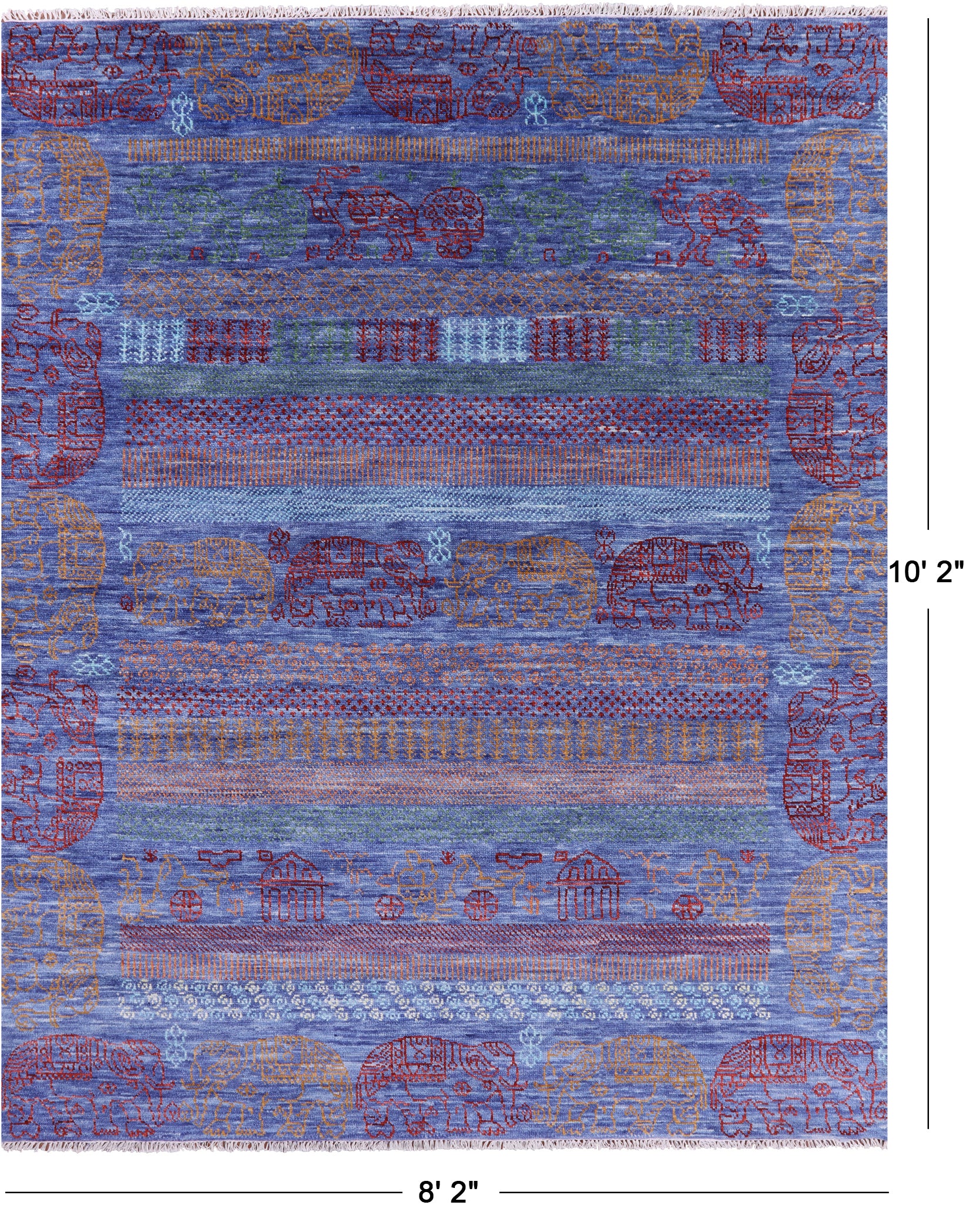 Elephant Design Tribal Persian Gabbeh Hand Knotted Wool Rug - 8' 2" X 10' 2" - Golden Nile