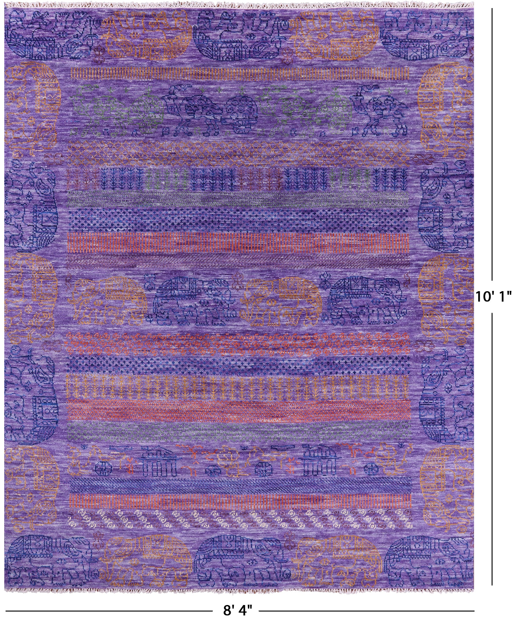 Purple Elephant Design Tribal Persian Gabbeh Hand Knotted Wool Rug - 8' 4" X 10' 1" - Golden Nile