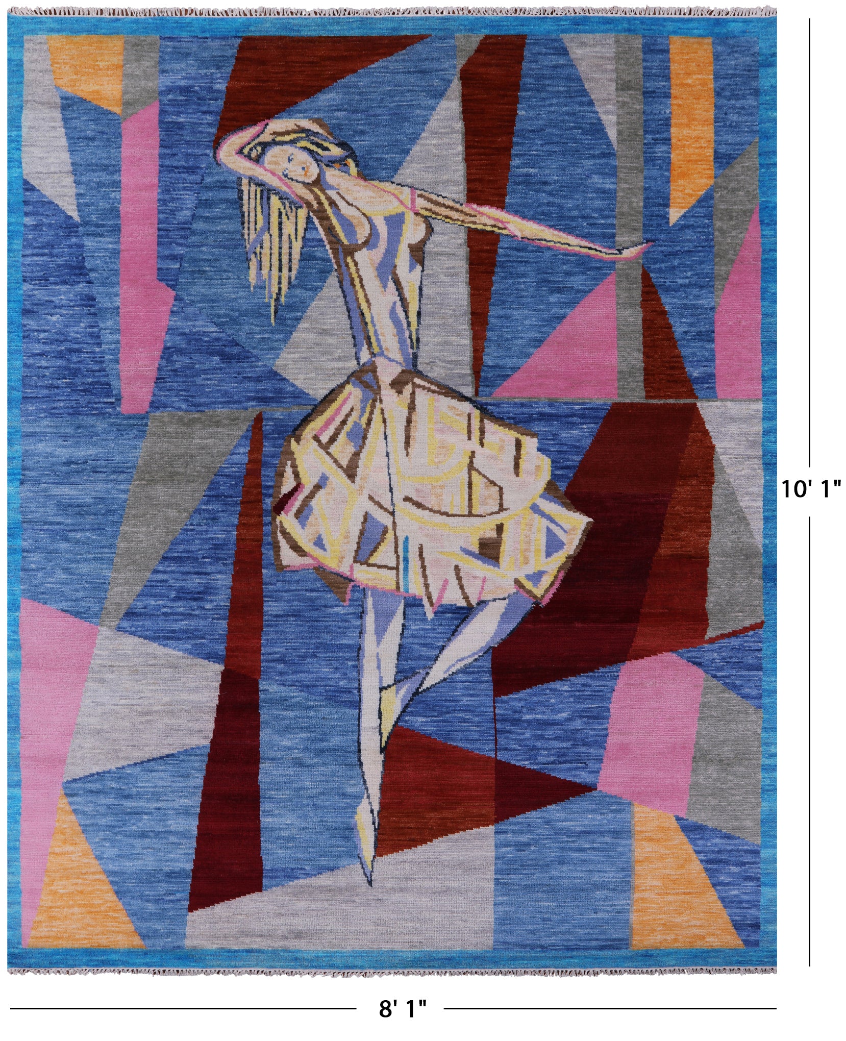 Ballerina Design Contemporary Handmade Wool Rug - 8' 1" X 10' 1" - Golden Nile