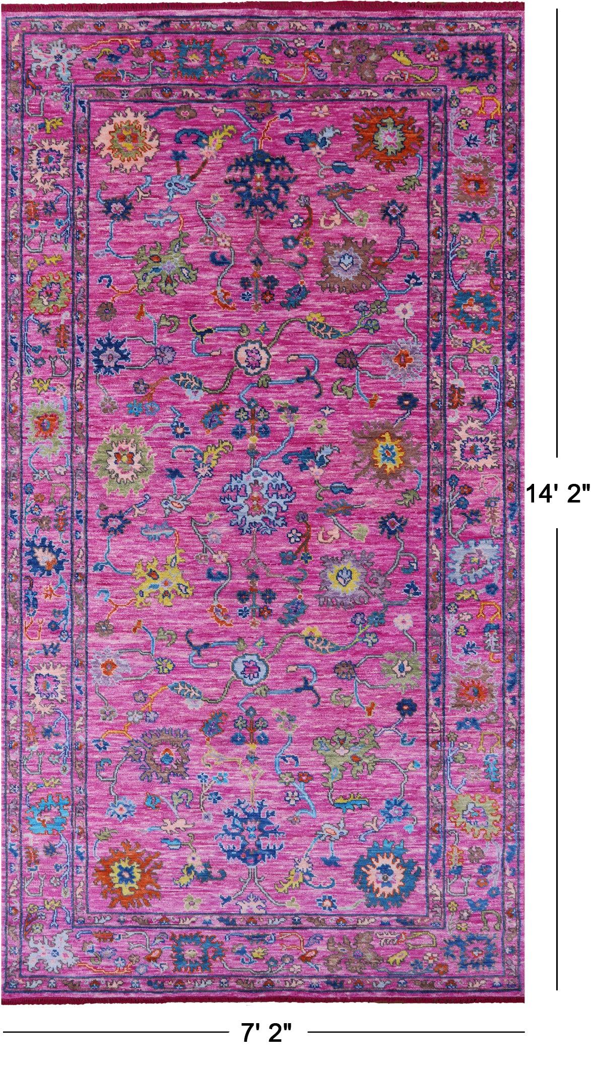 Pink Turkish Oushak Hand Knotted Wool Rug - 7' 2" X 14' 2" - Golden Nile