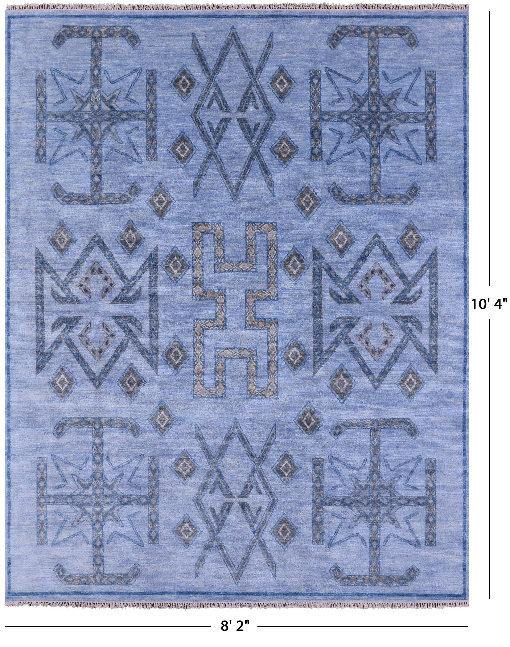 Blue Southwest Navajo Design Gabbeh Hand Knotted Wool Rug - 8' 2" X 10' 4" - Golden Nile