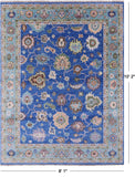Blue Turkish Oushak Hand Knotted Wool Rug - 8' 1" X 10' 2" - Golden Nile