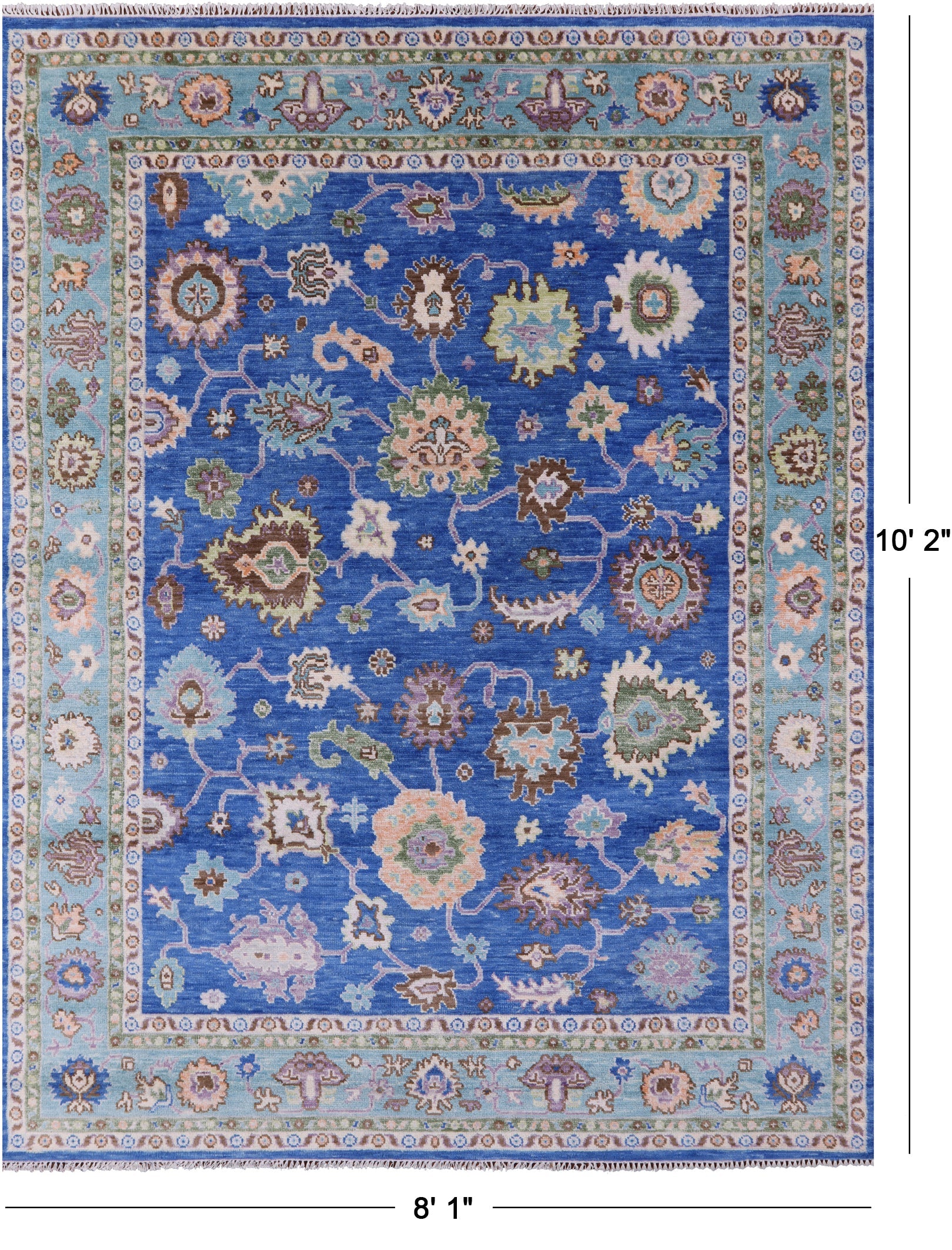 Blue Turkish Oushak Hand Knotted Wool Rug - 8' 1" X 10' 2" - Golden Nile