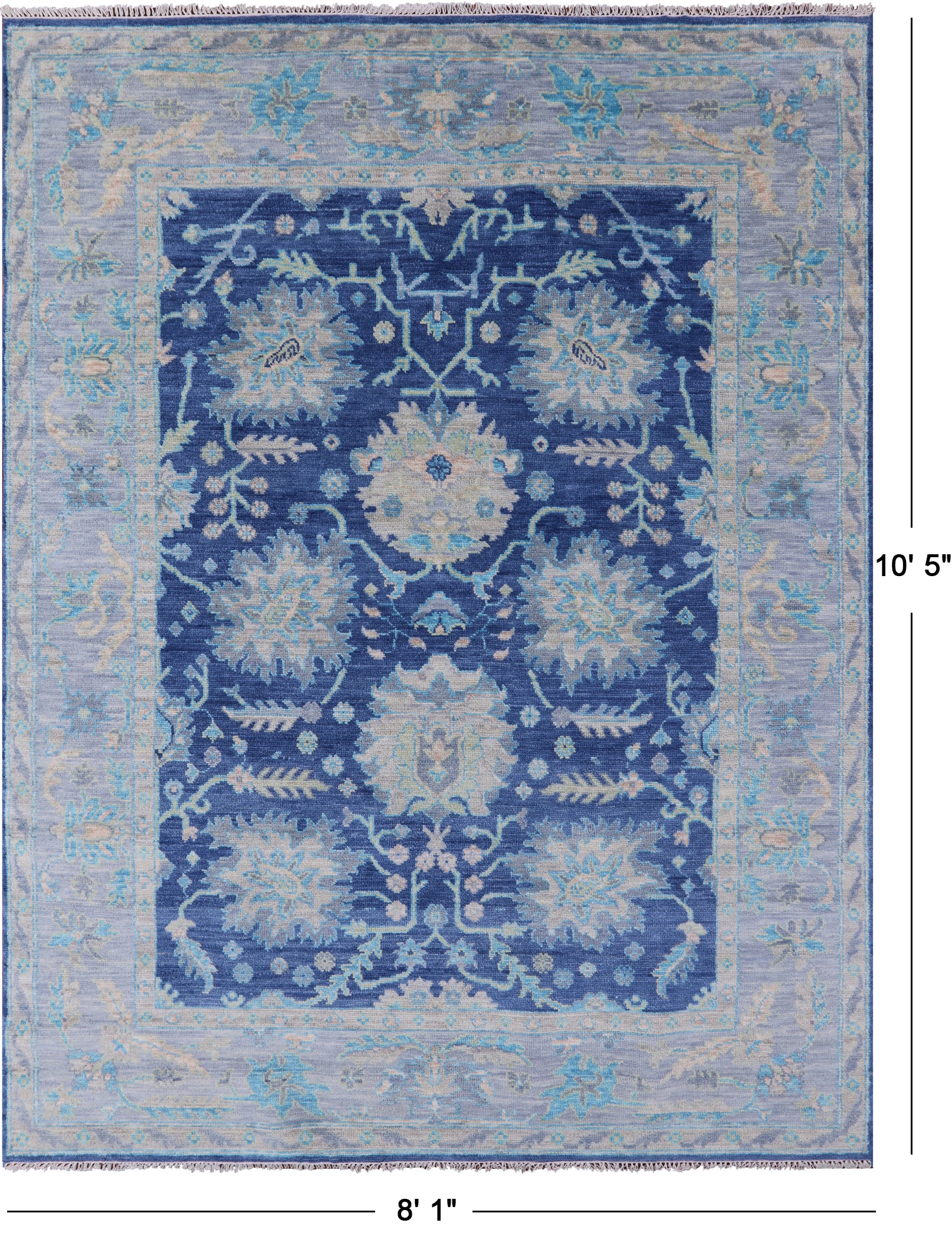 Blue Turkish Oushak Hand Knotted Wool Rug - 8' 1" X 10' 5" - Golden Nile