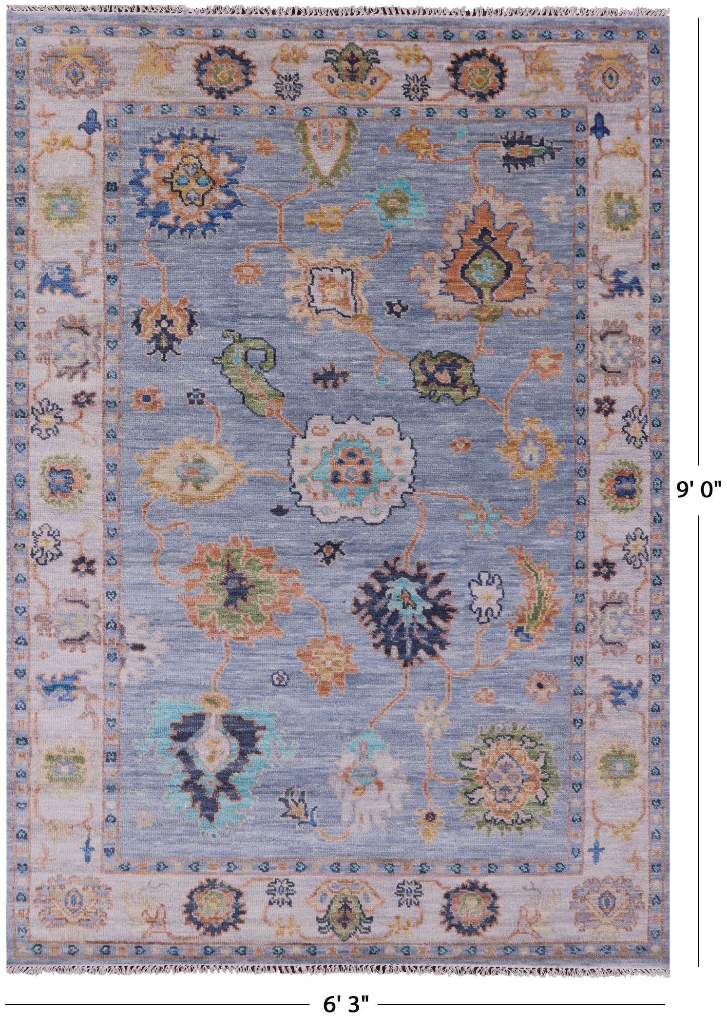 Blue Turkish Oushak Handmade Wool Rug - 6' 3" X 9' 0" - Golden Nile