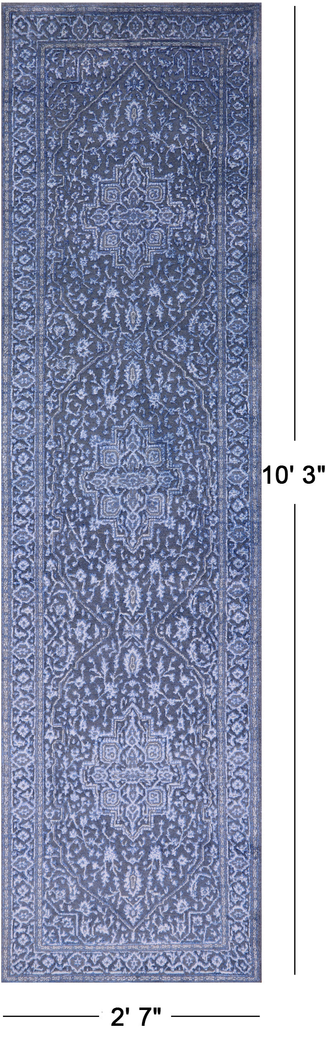 Grey Heriz Serapi Hand Knotted Wool & Silk Runner Rug - 2' 7" X 10' 3" - Golden Nile